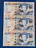 EASTERN CARIBBEAN CENTRAL BANK 10 DOLLAR CONSECUTIVE 3 PCS