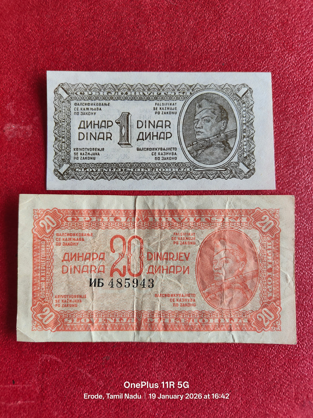 DEMOCRATIC FEDERAL YUGOSLAVIA (1943-1945) 1 & 20 DINAR ( D145 )