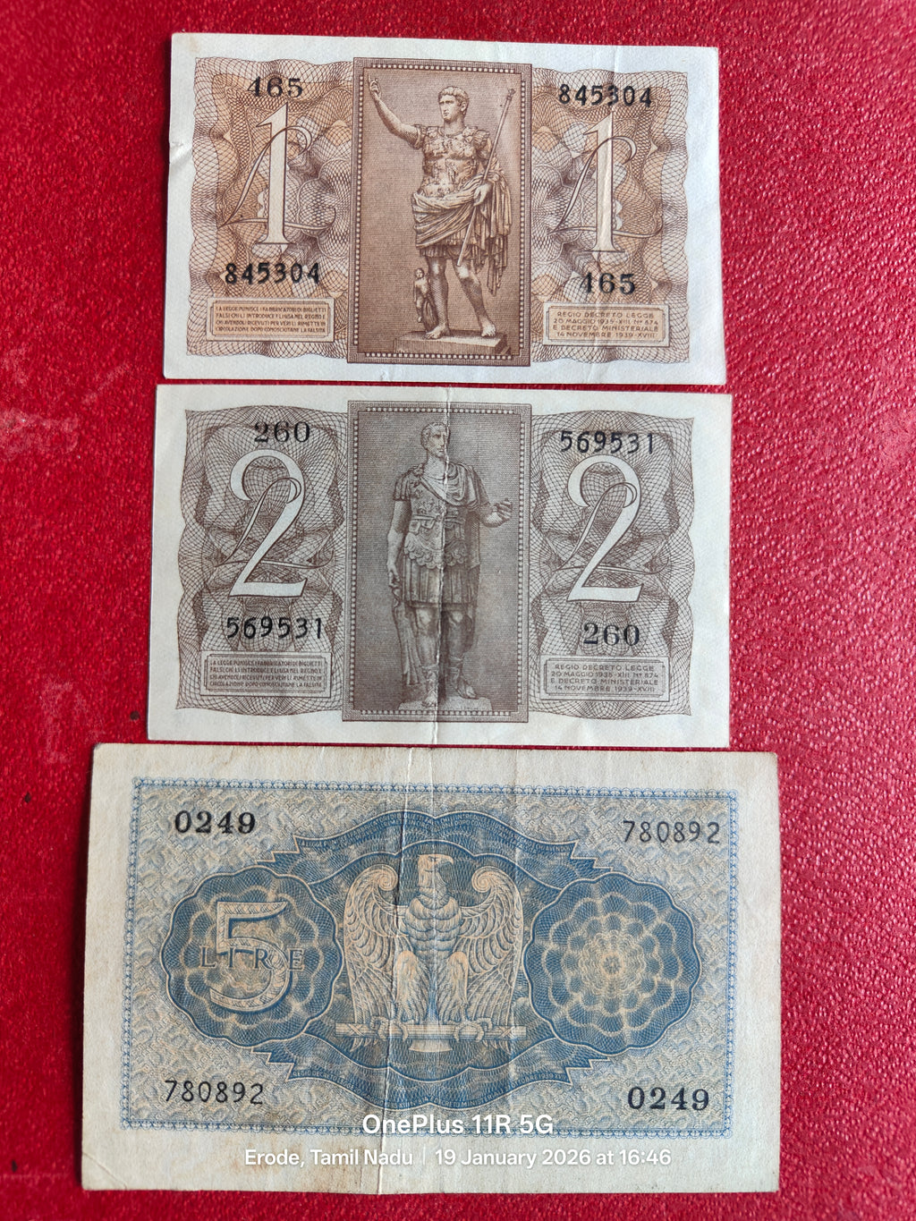 ITALY 1,2&5 LIRE SET ( D136 )