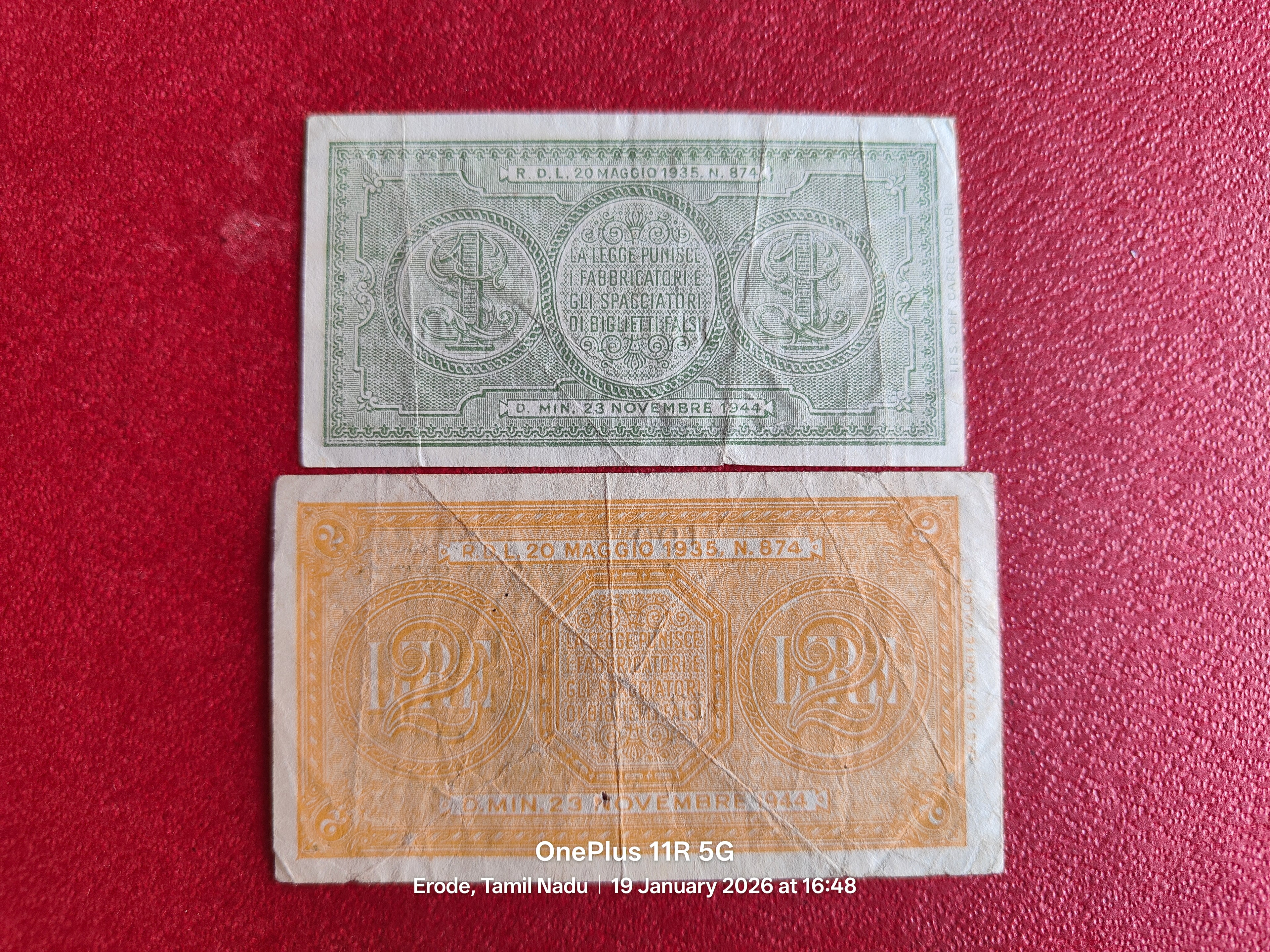 ITALY 1 LIRA & 2 LIRE SET ( D134 )