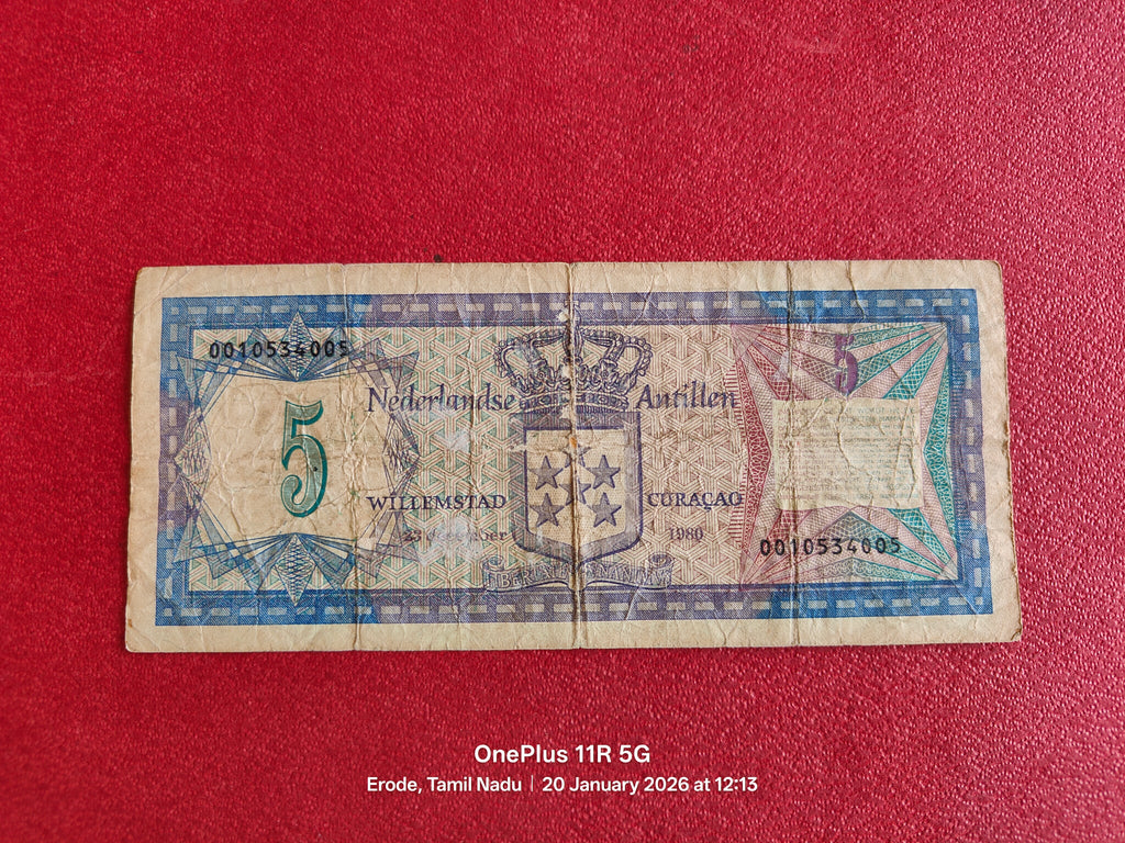 NETHERLANDS ANTILLES (DUTCH CARIBBEAN) 5 GULDEN ( D695 )