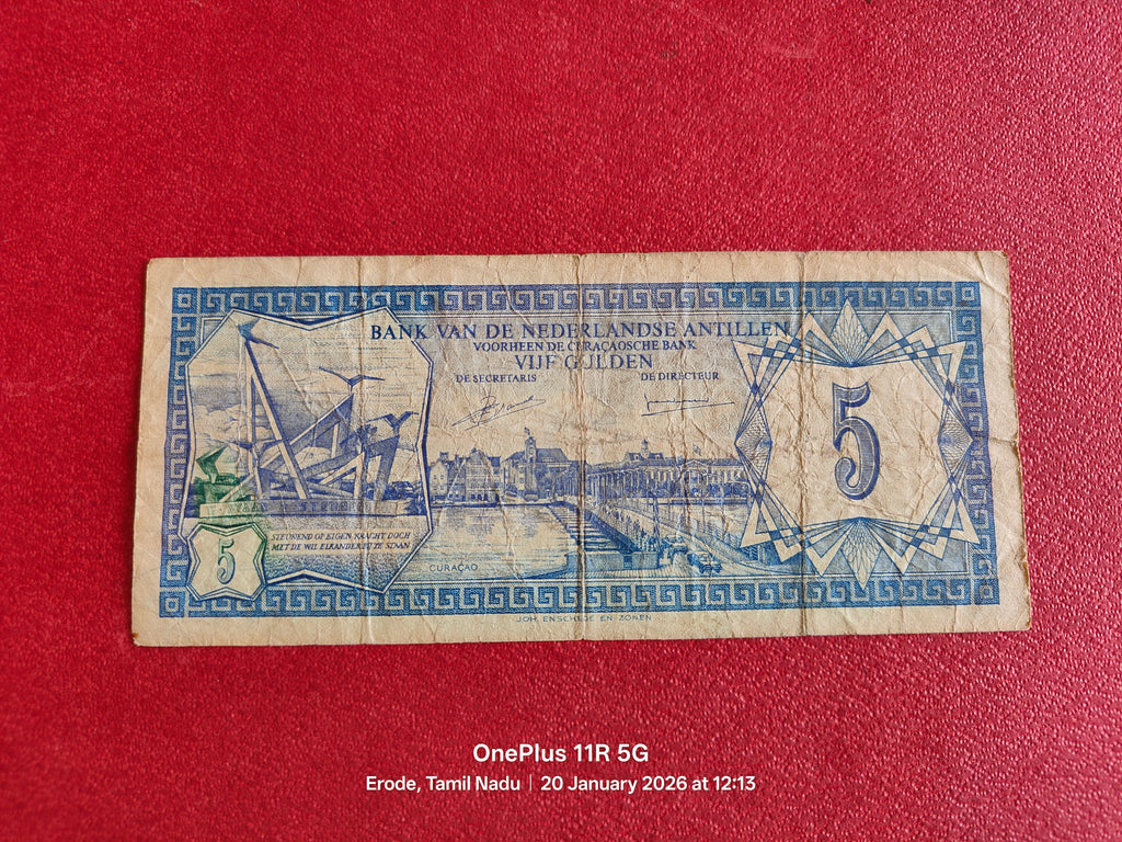 NETHERLANDS ANTILLES (DUTCH CARIBBEAN) 5 GULDEN ( D695 )