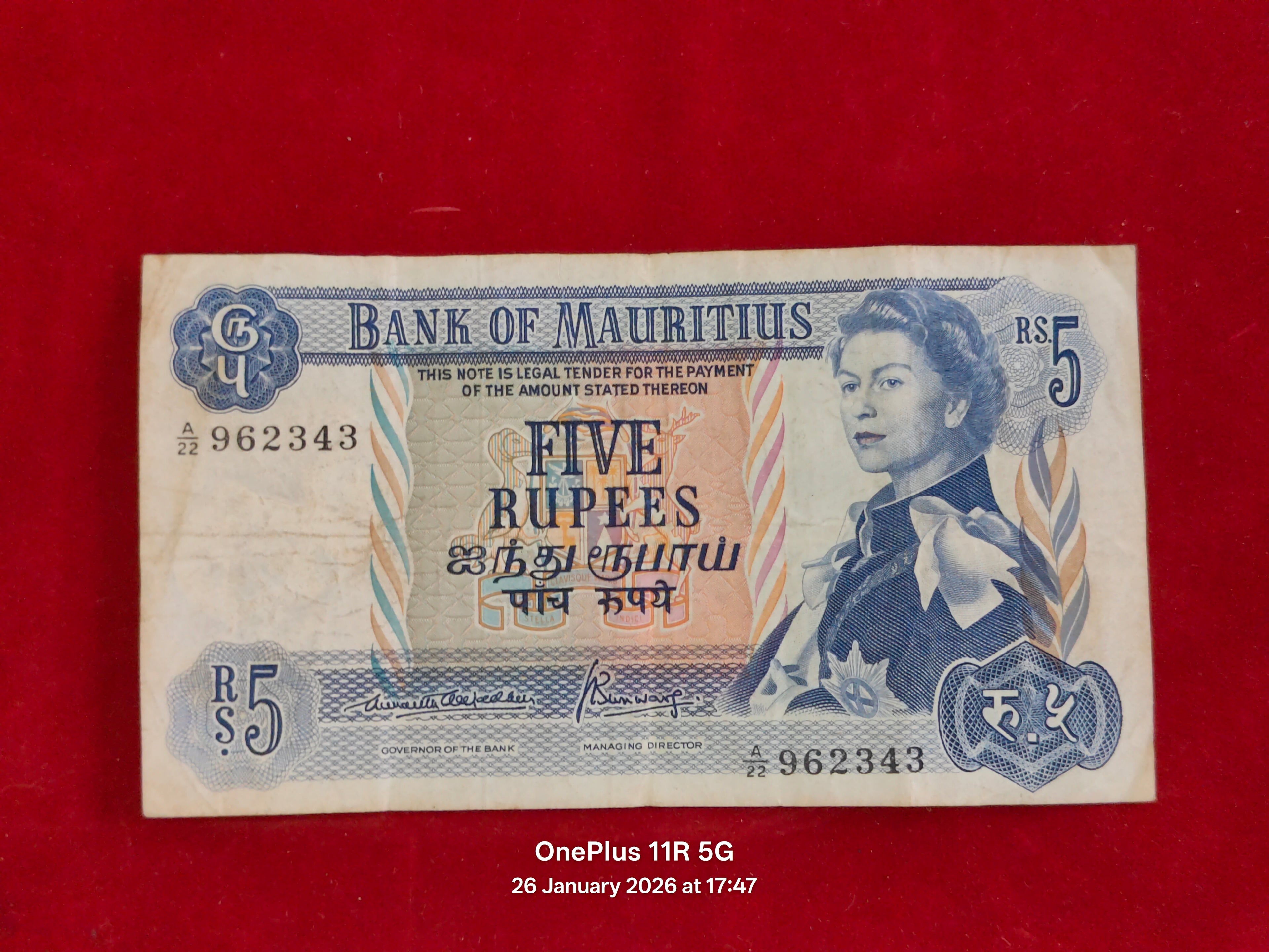 BANK OF MAURITIUS 5 RUPEES ( C925 )