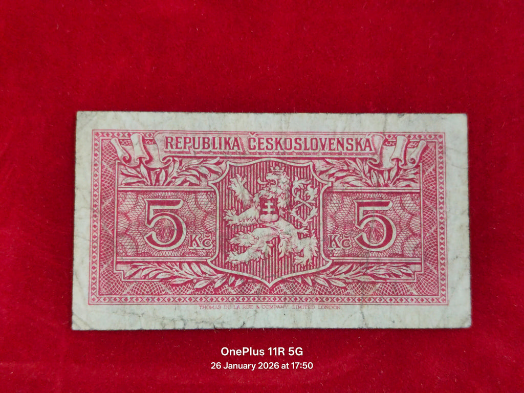 REPUBLIC OF CZECHOSLOVAKIA 5 KORUN ( D330 )