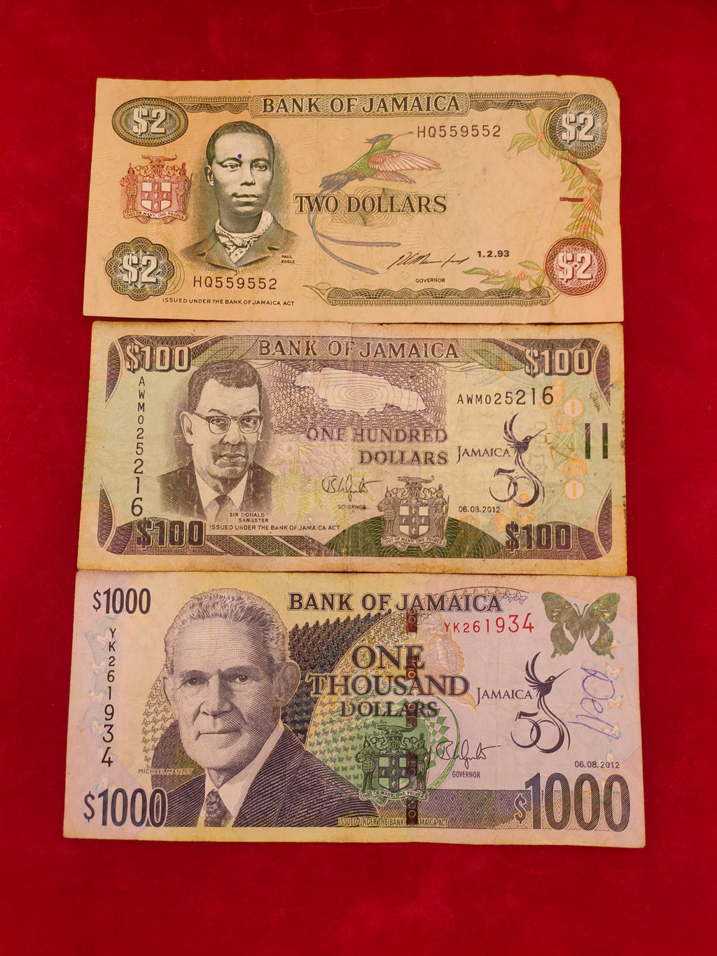 BANK OF JAMAICA 2, 100,1000 DOLLARS (D291)