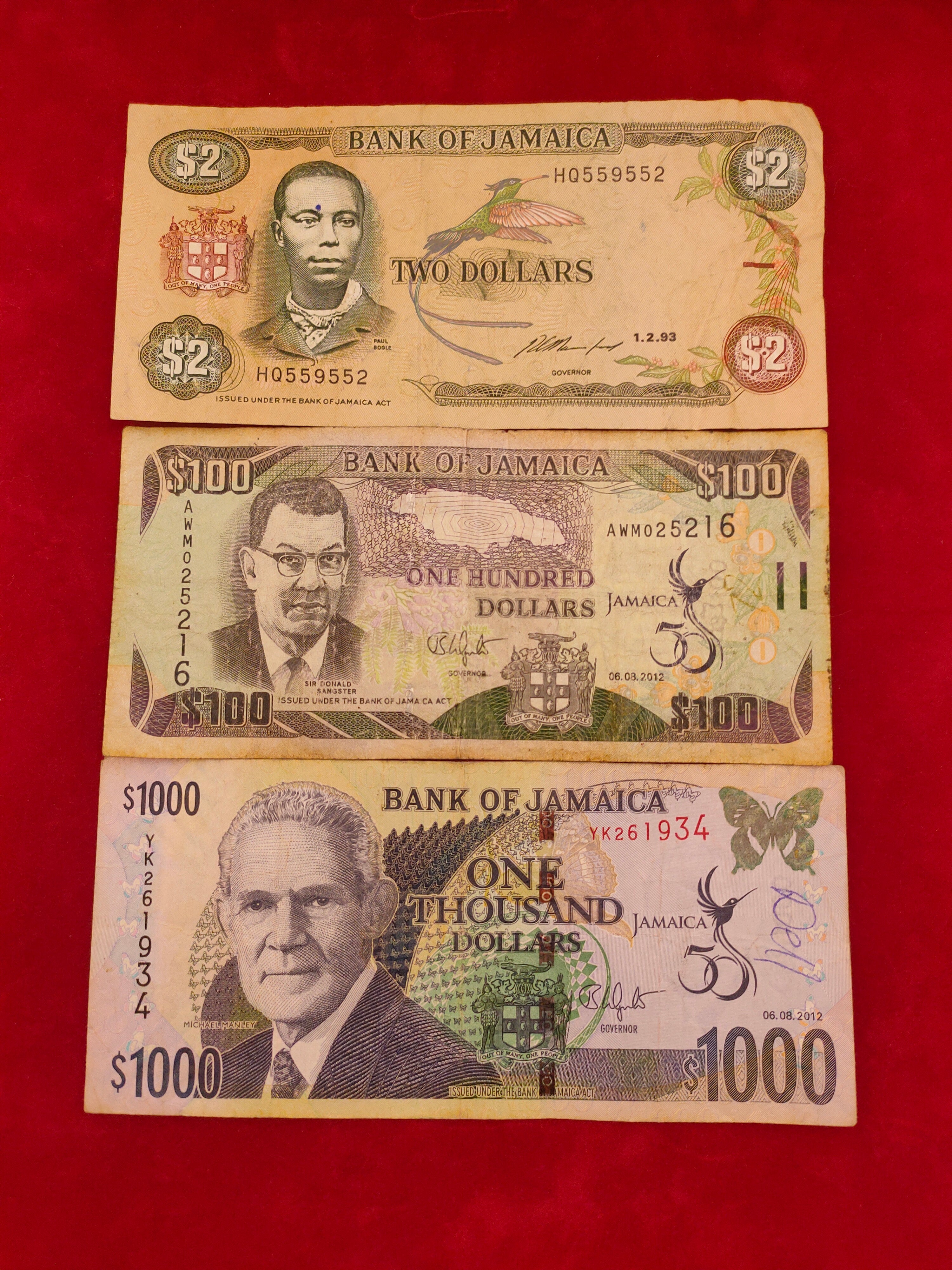 BANK OF JAMAICA 2, 100,1000 DOLLARS (D291)