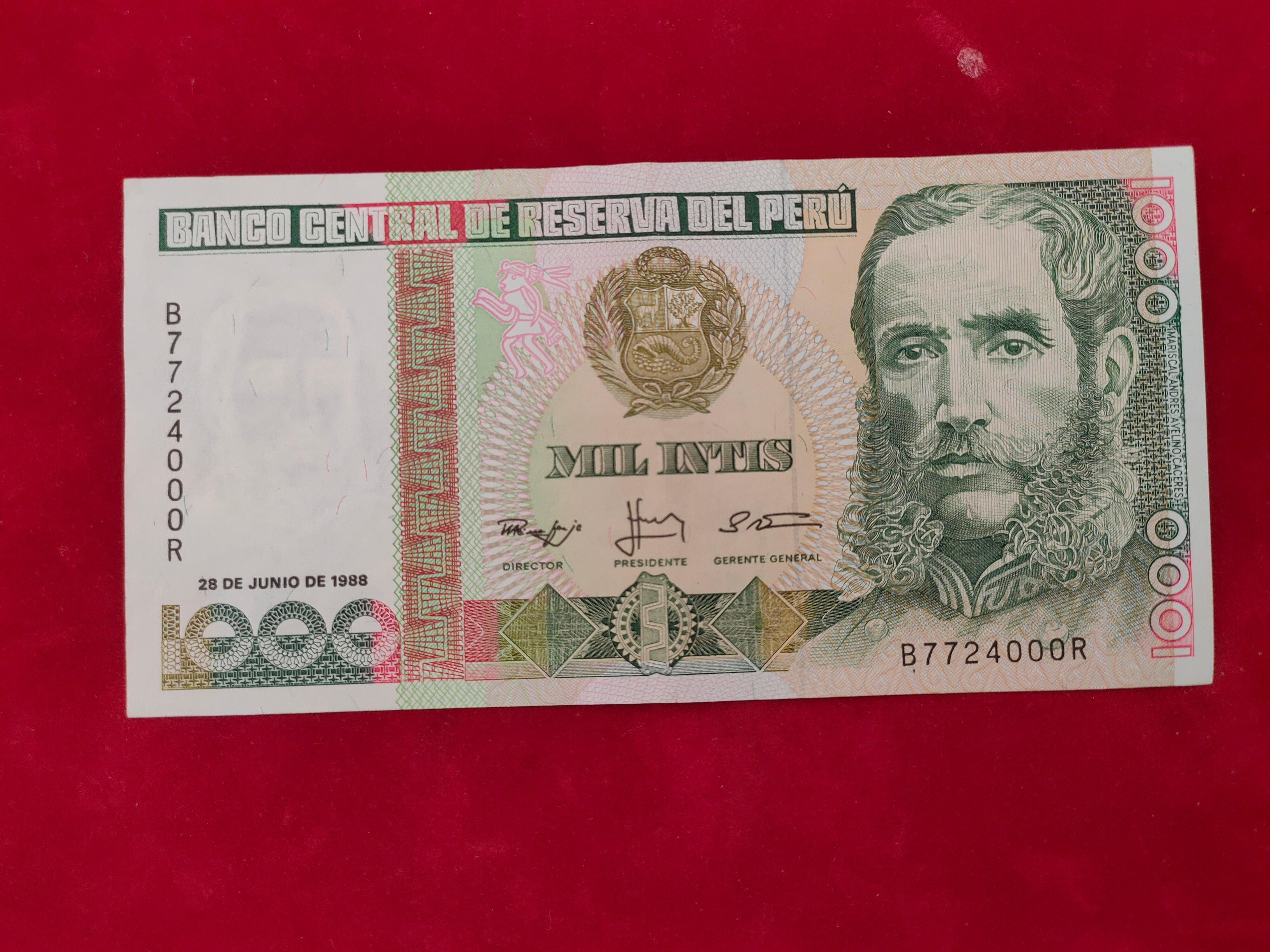 CENTRAL BANK OF PERU 1000 INTIS (D408)