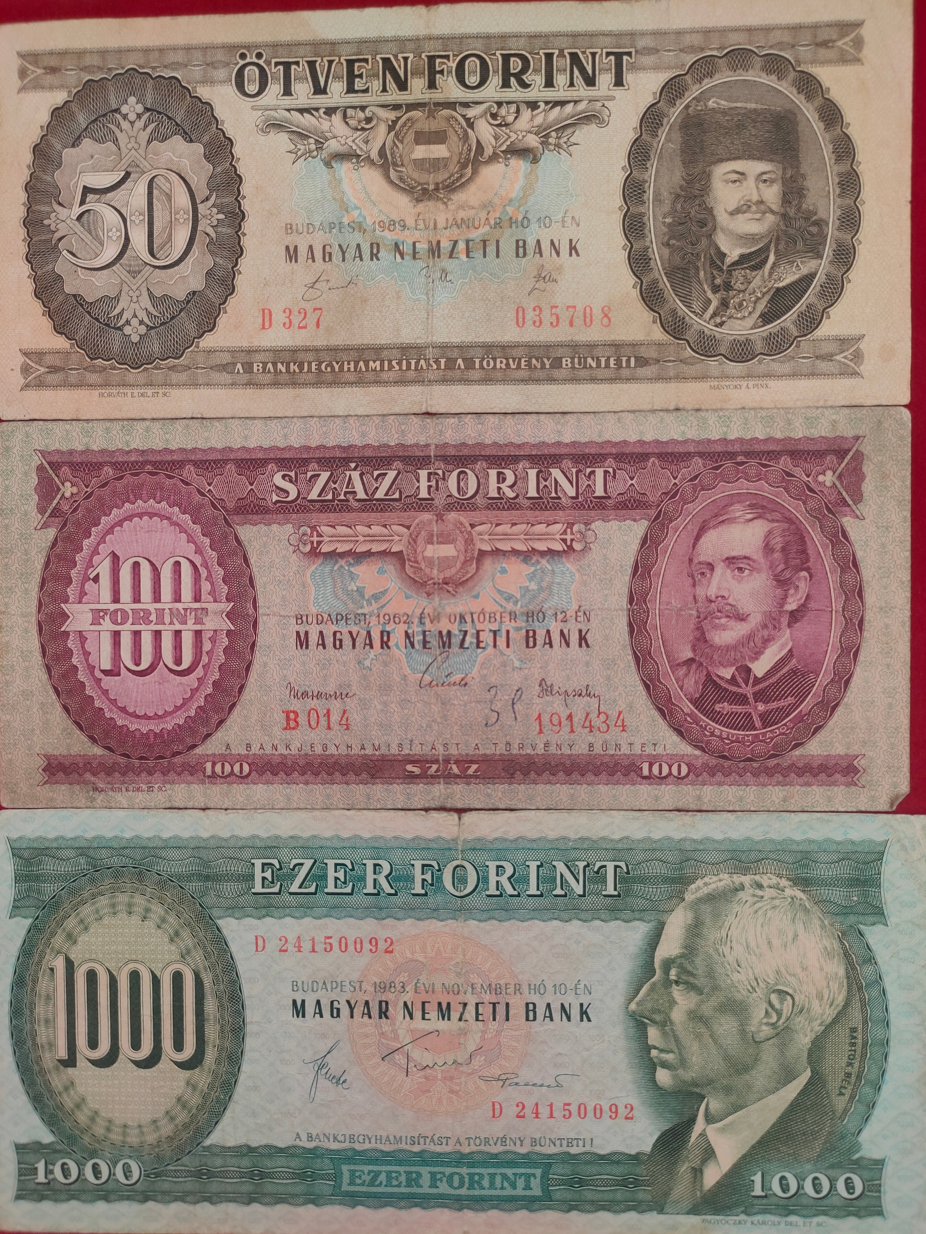 HUNGARIAN NATIONAL BANK 50,100,1000 FORINT (D465)