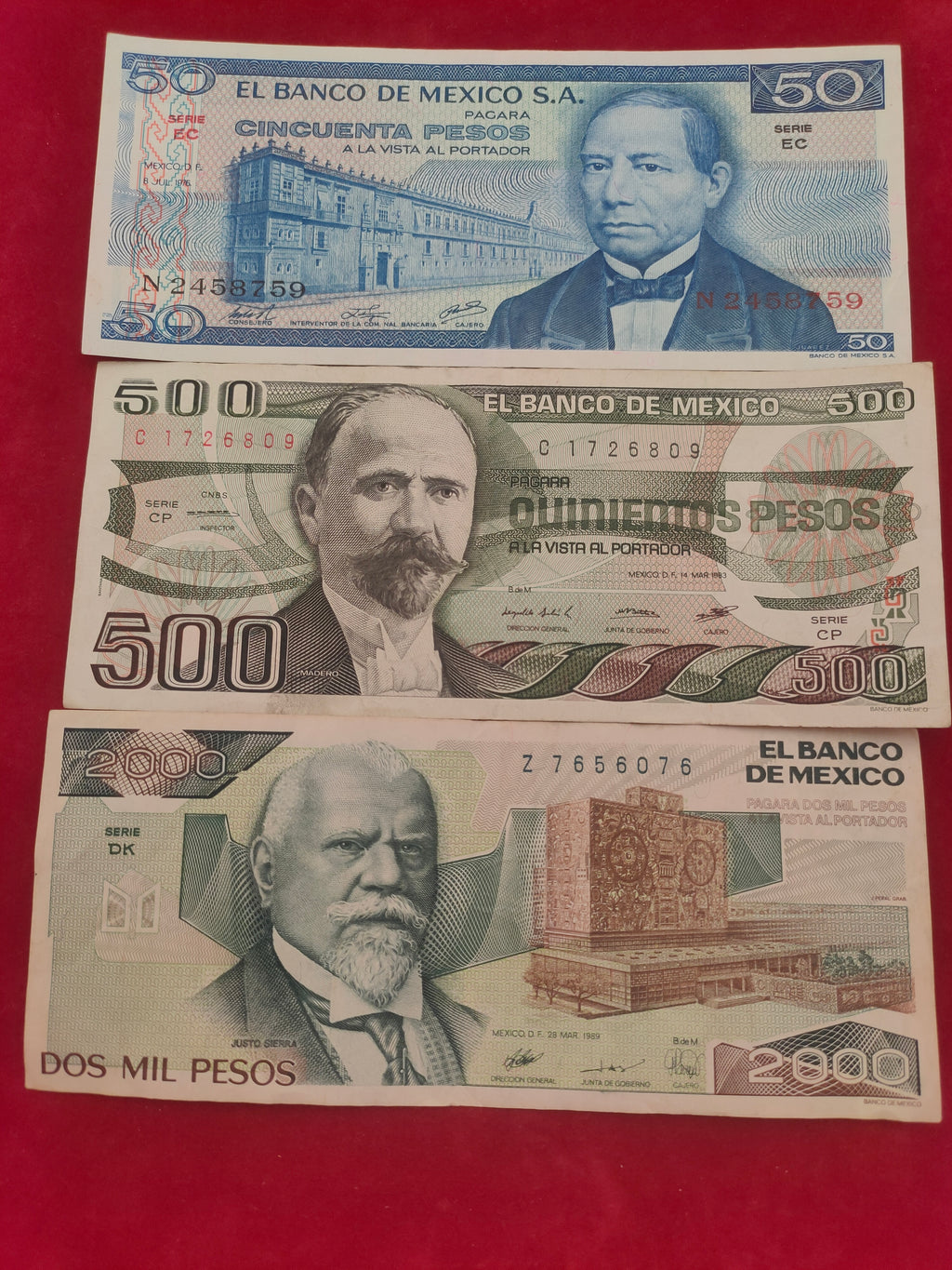 BANK OF MEXICO 50,500,2000,5000,10000 PESOS (619)