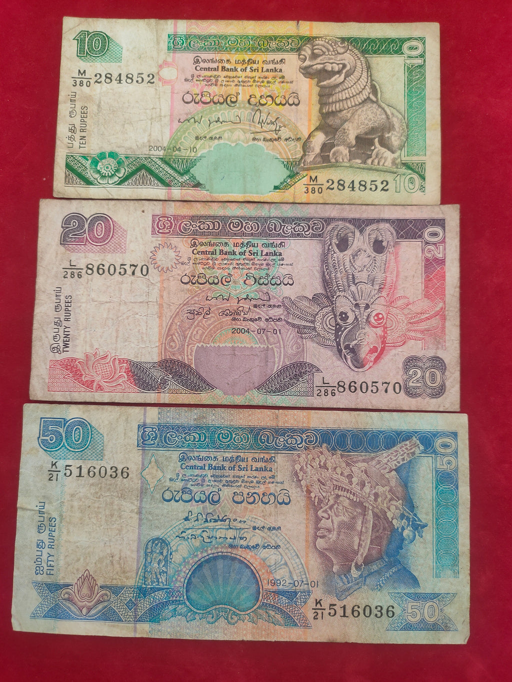 CENTRAL BANK OF SIR LANKA 10,20,50 RUPEES (D627)