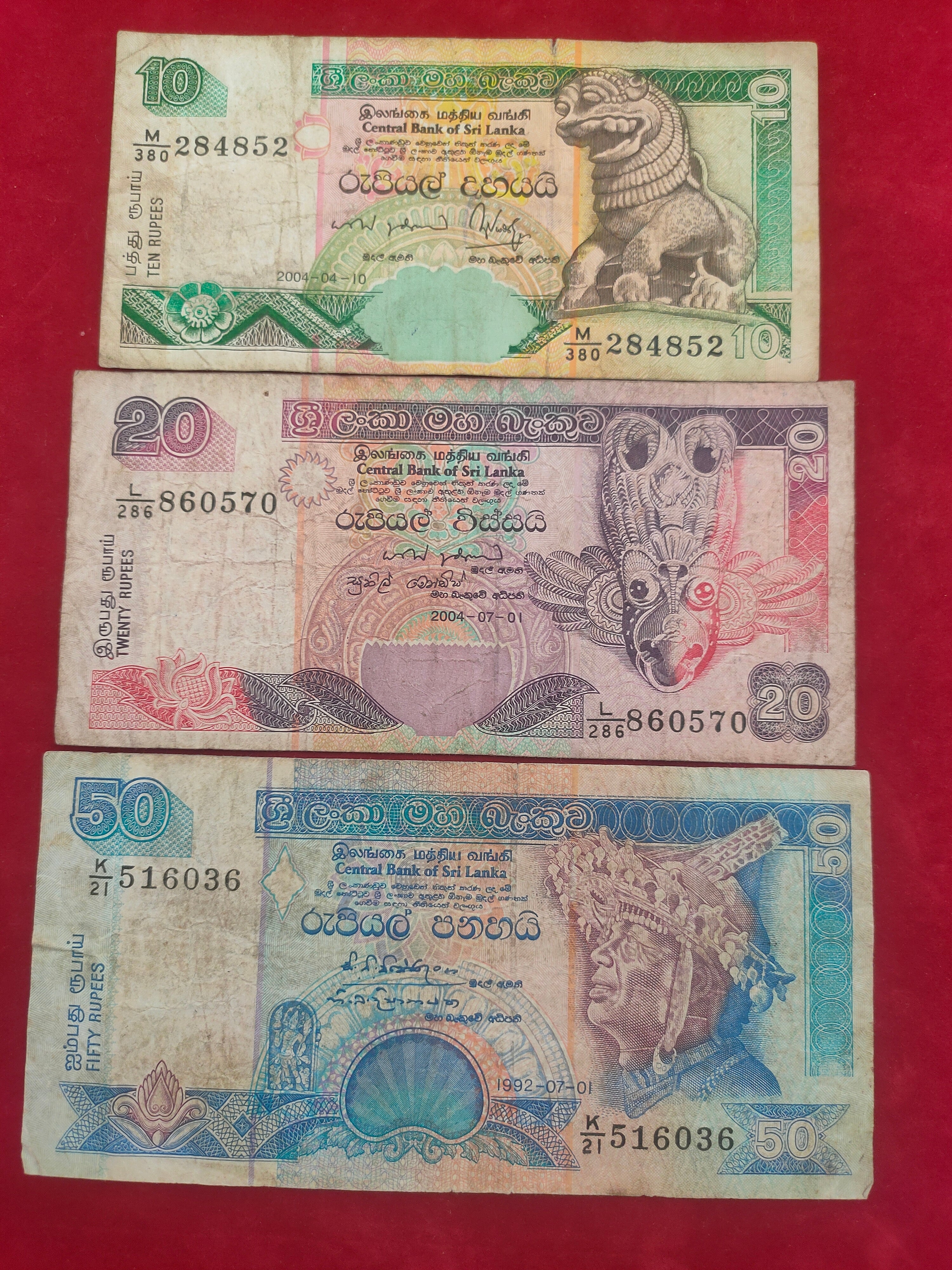 CENTRAL BANK OF SIR LANKA 10,20,50 RUPEES (D627)