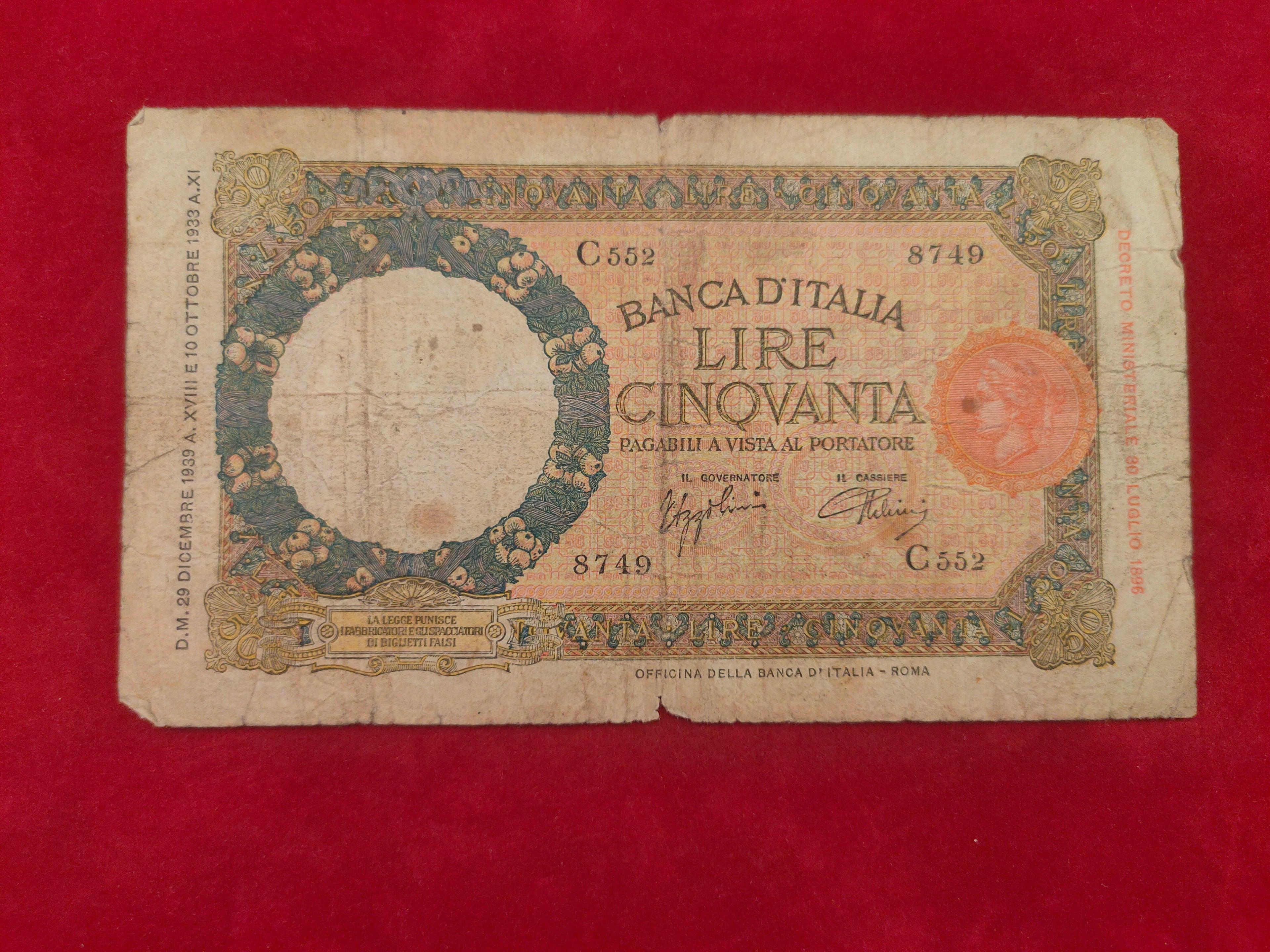 BANK OF ITALY 50 LIRE (911)