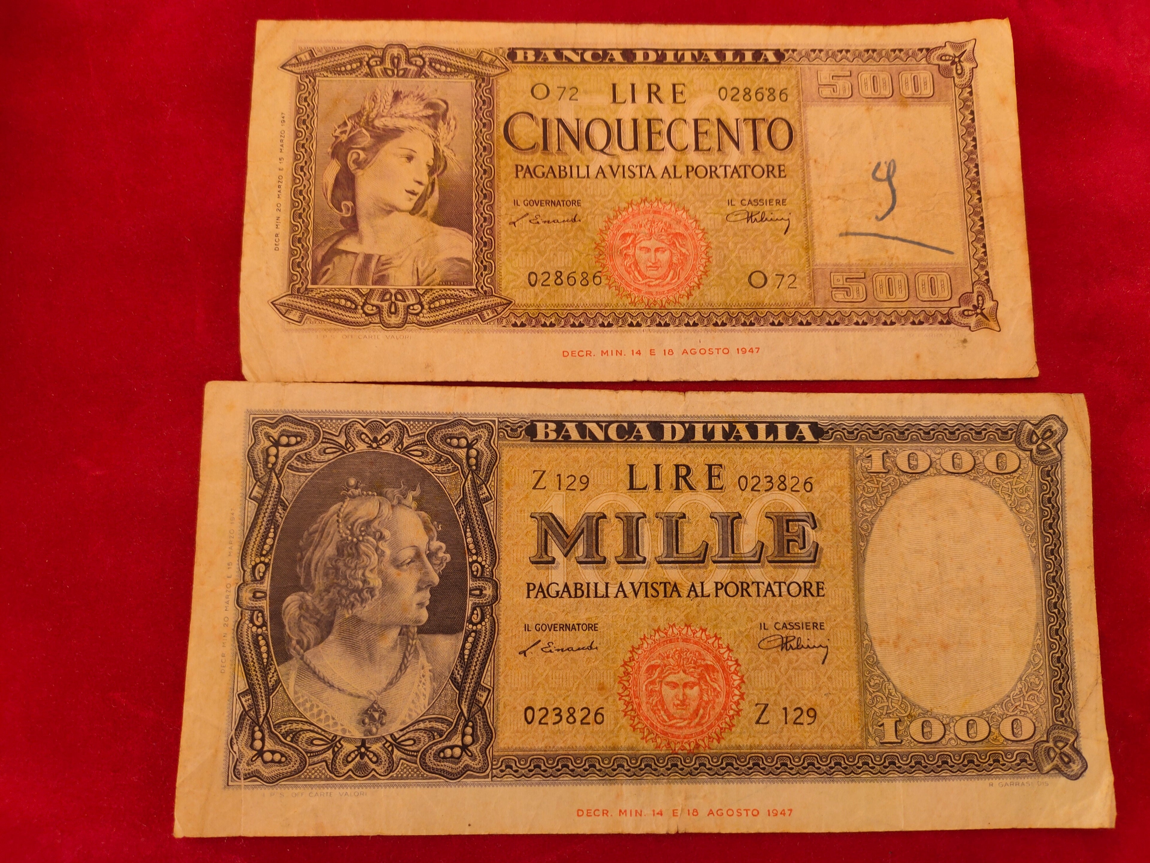 BANK OF ITALY 500, 1000 LIRE (929)