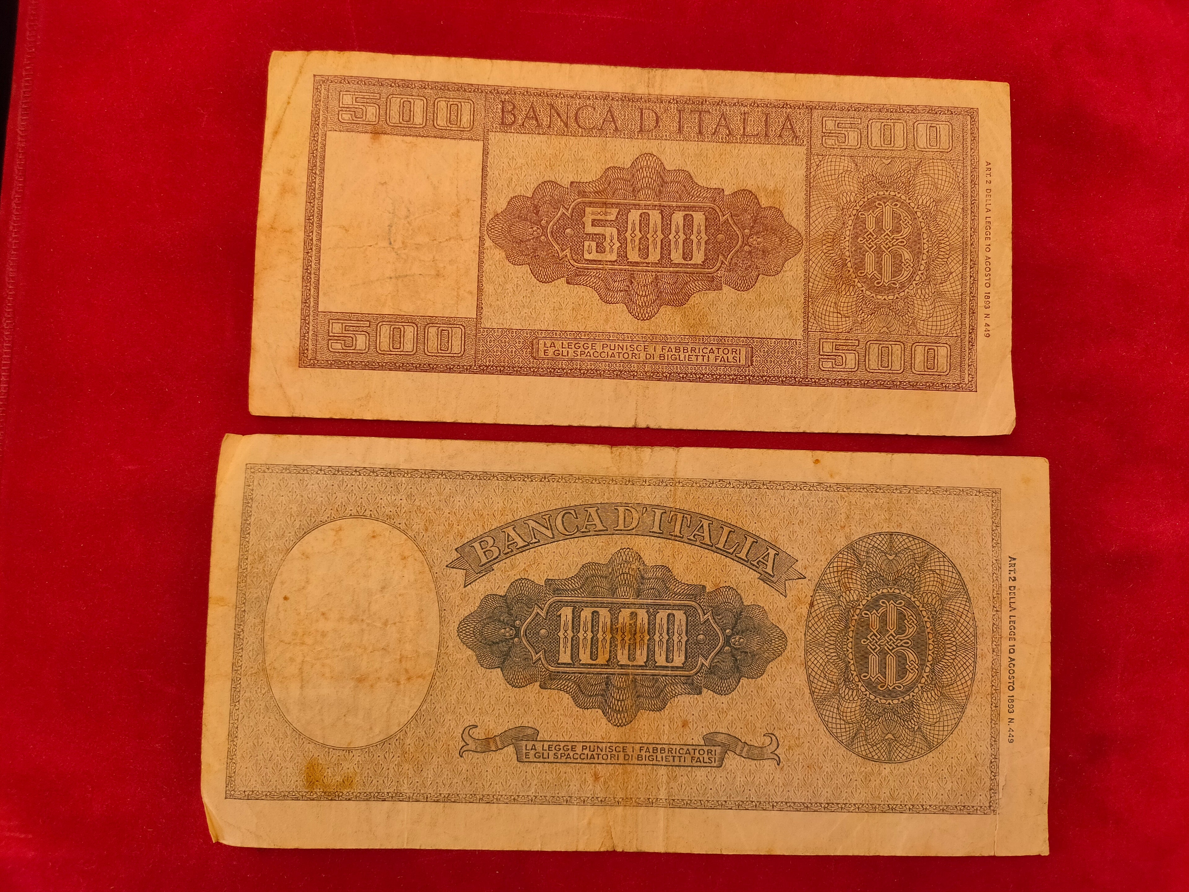 BANK OF ITALY 500, 1000 LIRE (929)