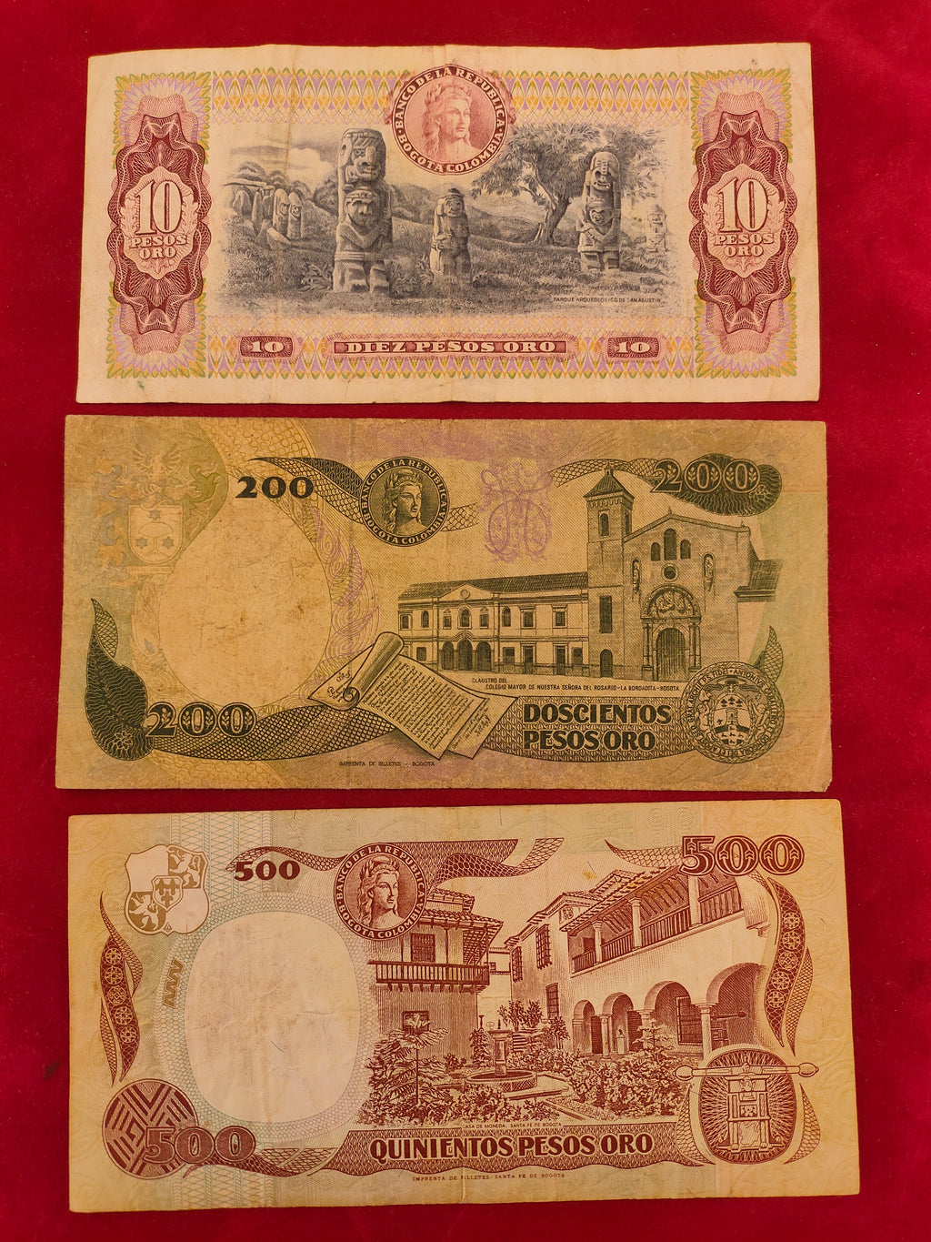 REPUBLIC BANK OF COLOMBIA 10, 200, 500 PESOS ORO (C995)