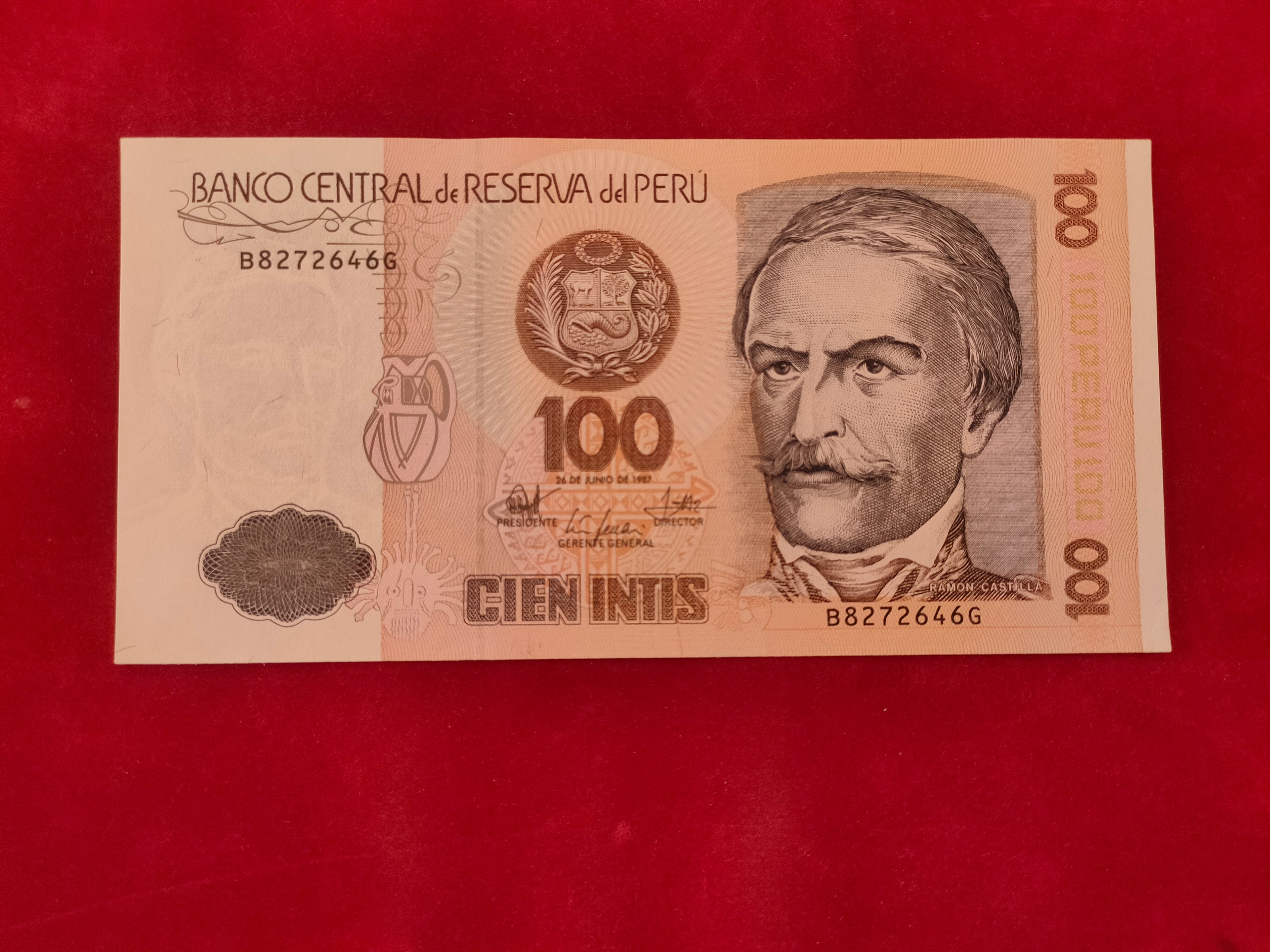 CENTRAL RESERVE BANK OF PERU 100 INTIS (C384)