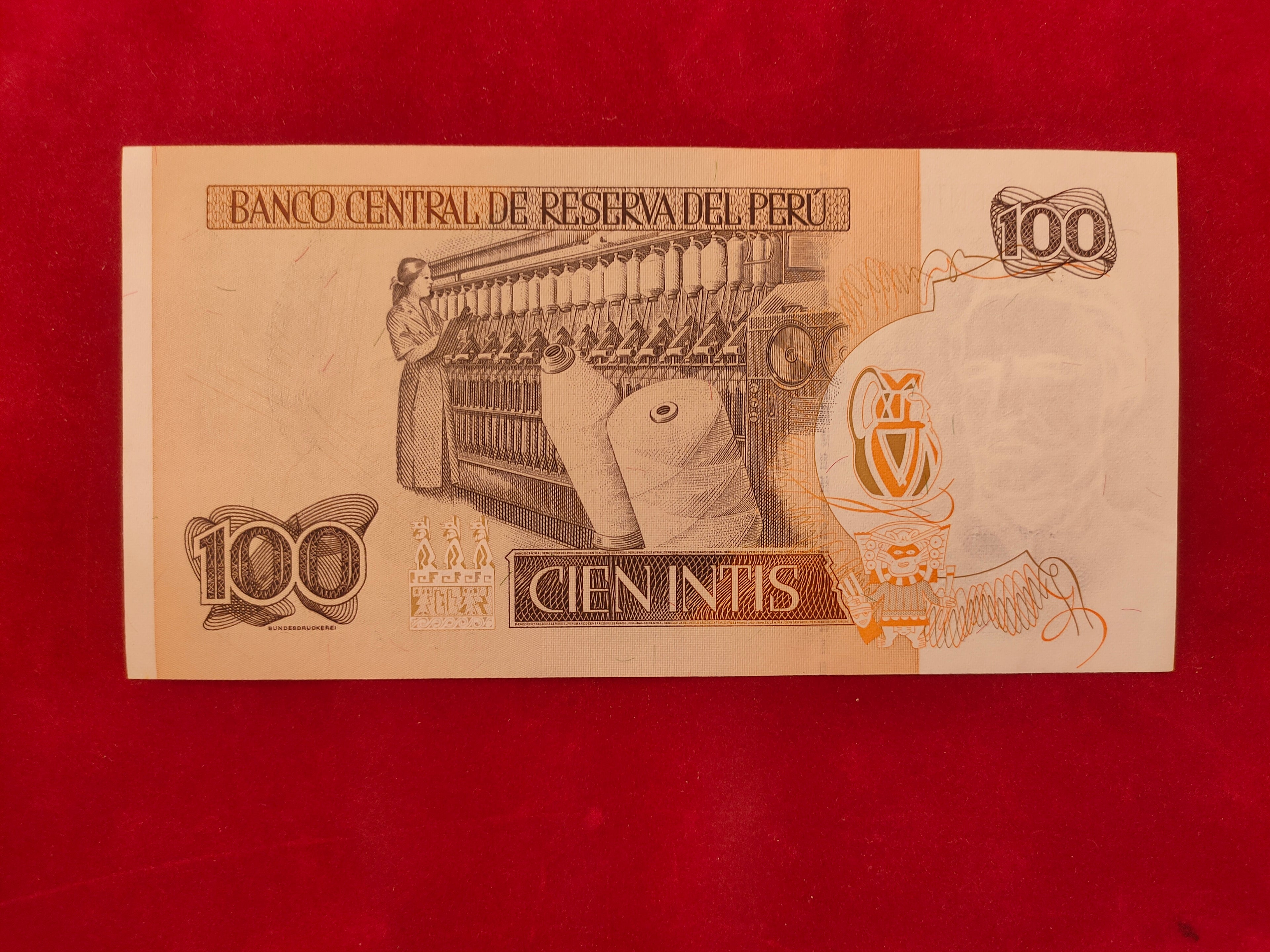 CENTRAL RESERVE BANK OF PERU 100 INTIS (C384)