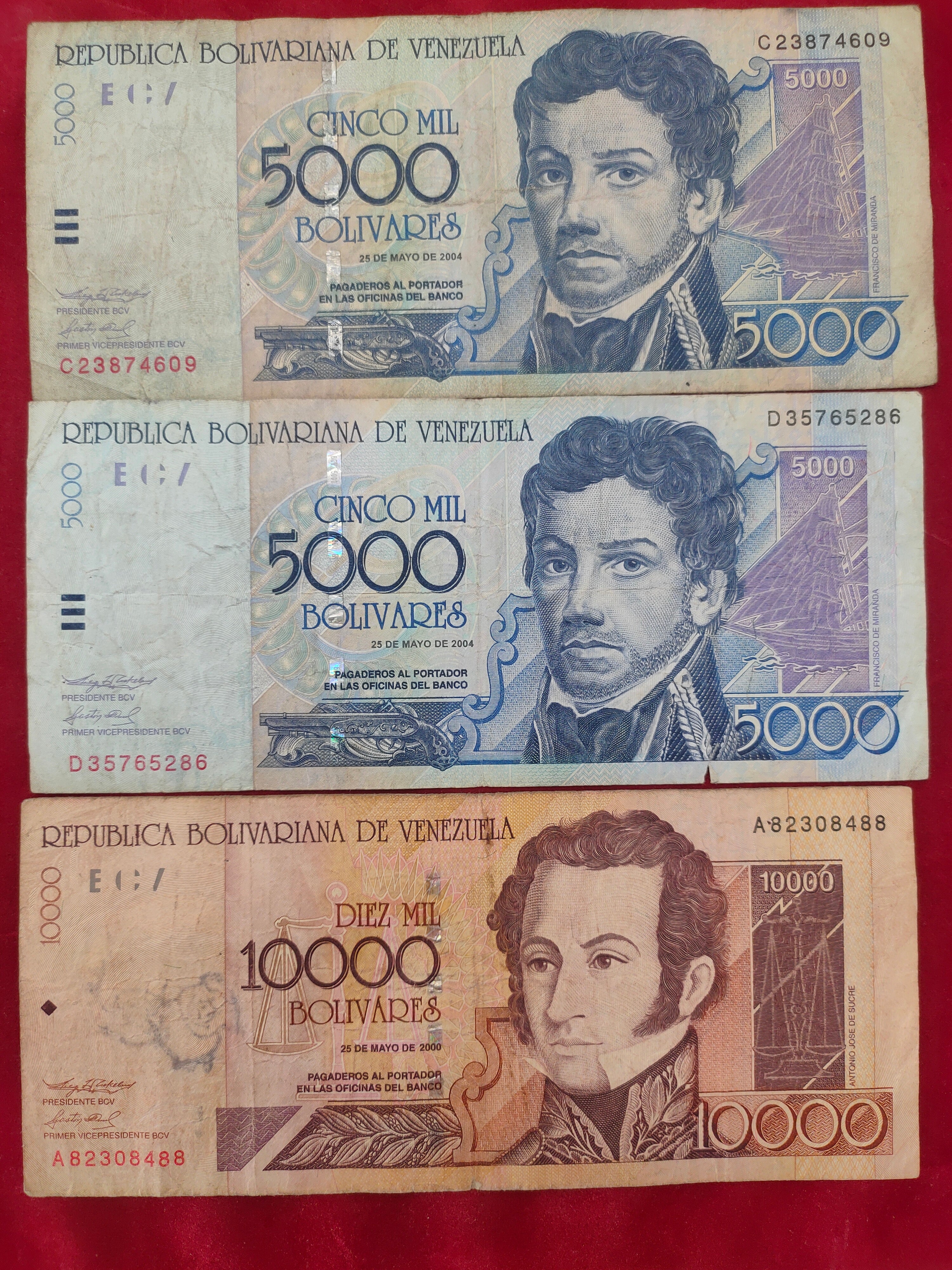 CENTRAL BANK OF VENEZUELA 5, 500, 2000, 5000, 10000 BOLIVIARES (D743)