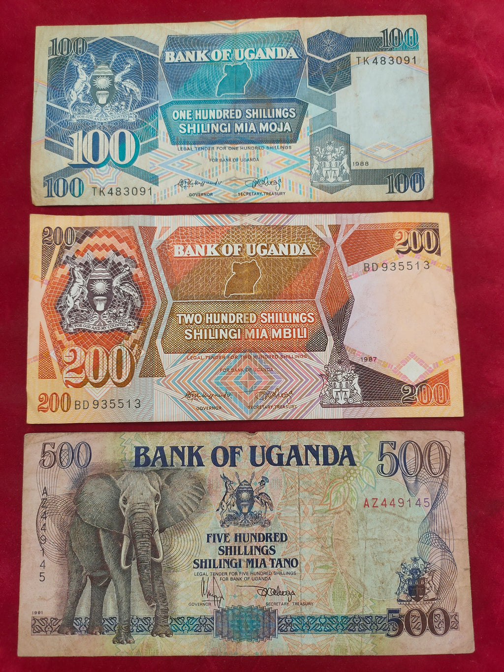 BANK OF UGANDA 100, 200, 500 SHILLINGS (C763)