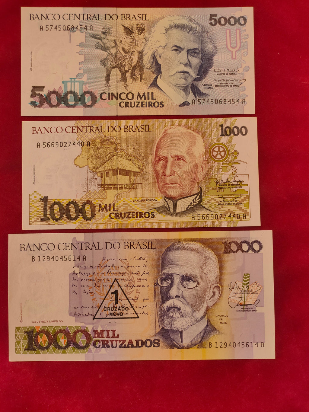 CENTRAL BANK OF BRASIL 5000, 1000, CRUZADOS (D969)