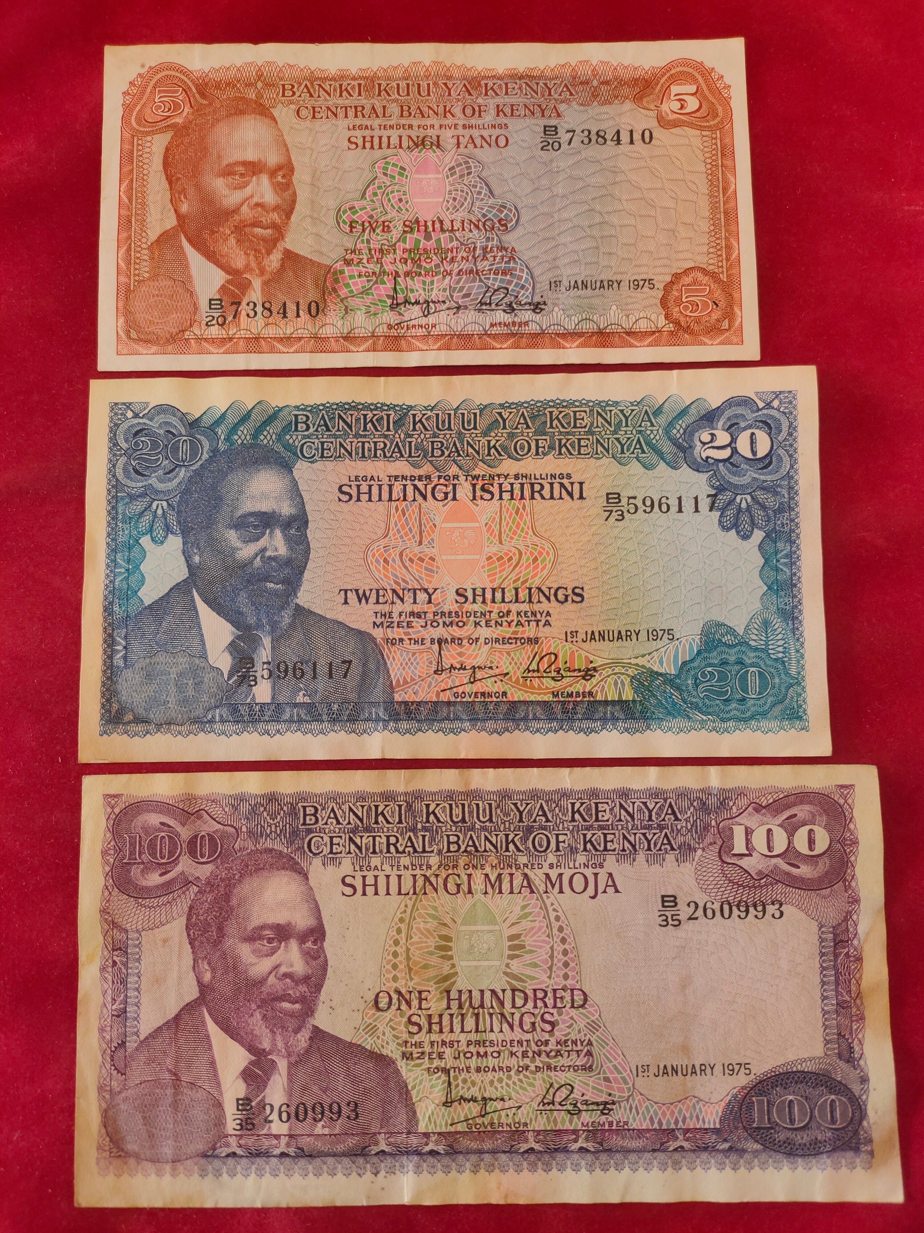 CENTRAL BANK OF KENYA 5, 20, 100 SHILLINGS (232)