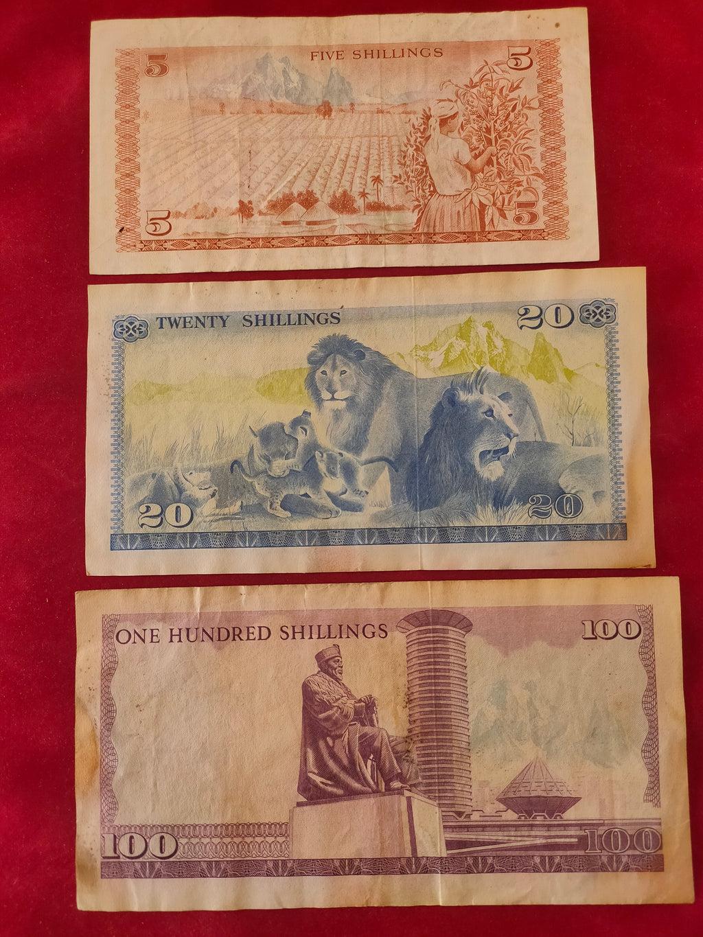 CENTRAL BANK OF KENYA 5, 20, 100 SHILLINGS (232)
