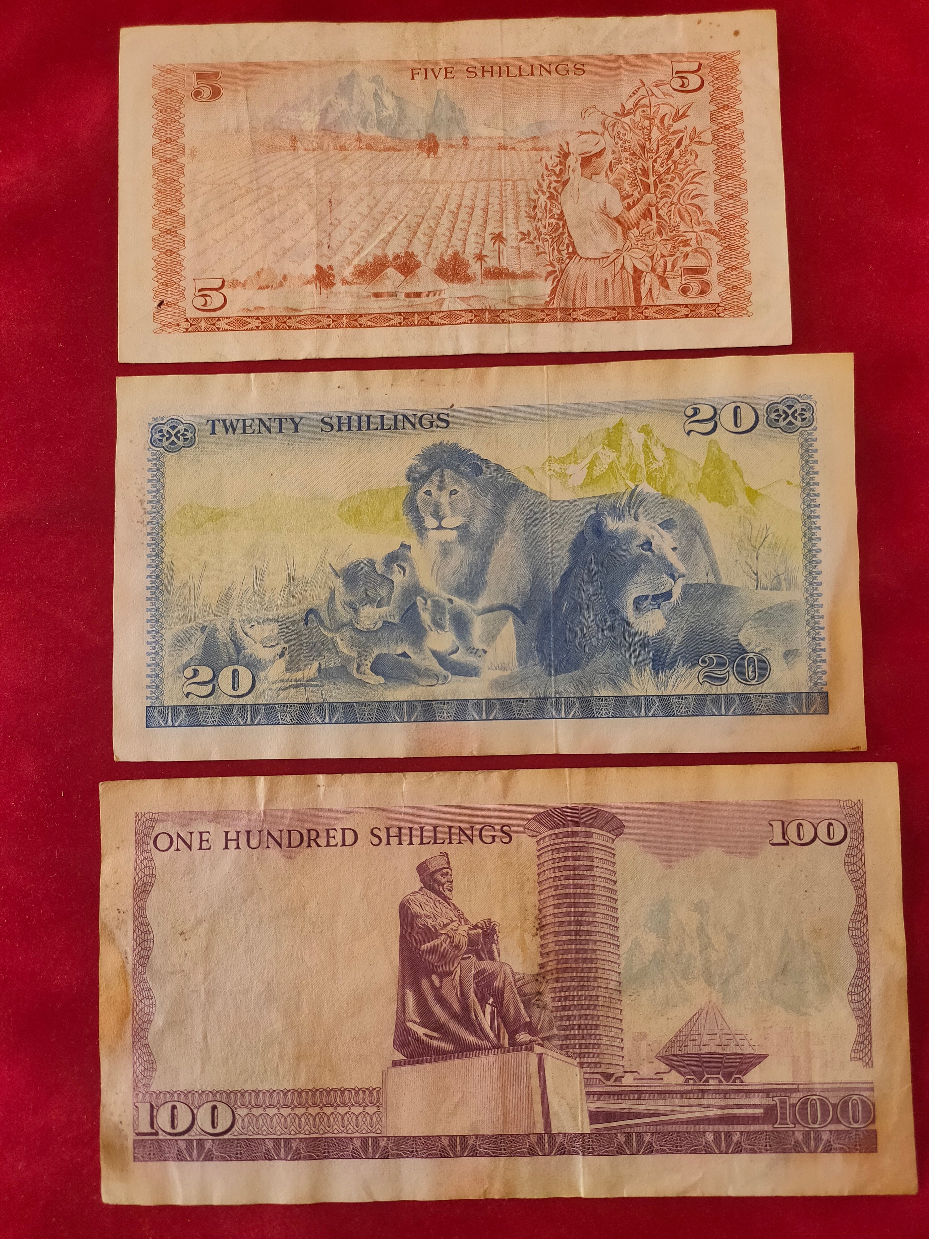 CENTRAL BANK OF KENYA 5, 20, 100 SHILLINGS (232)