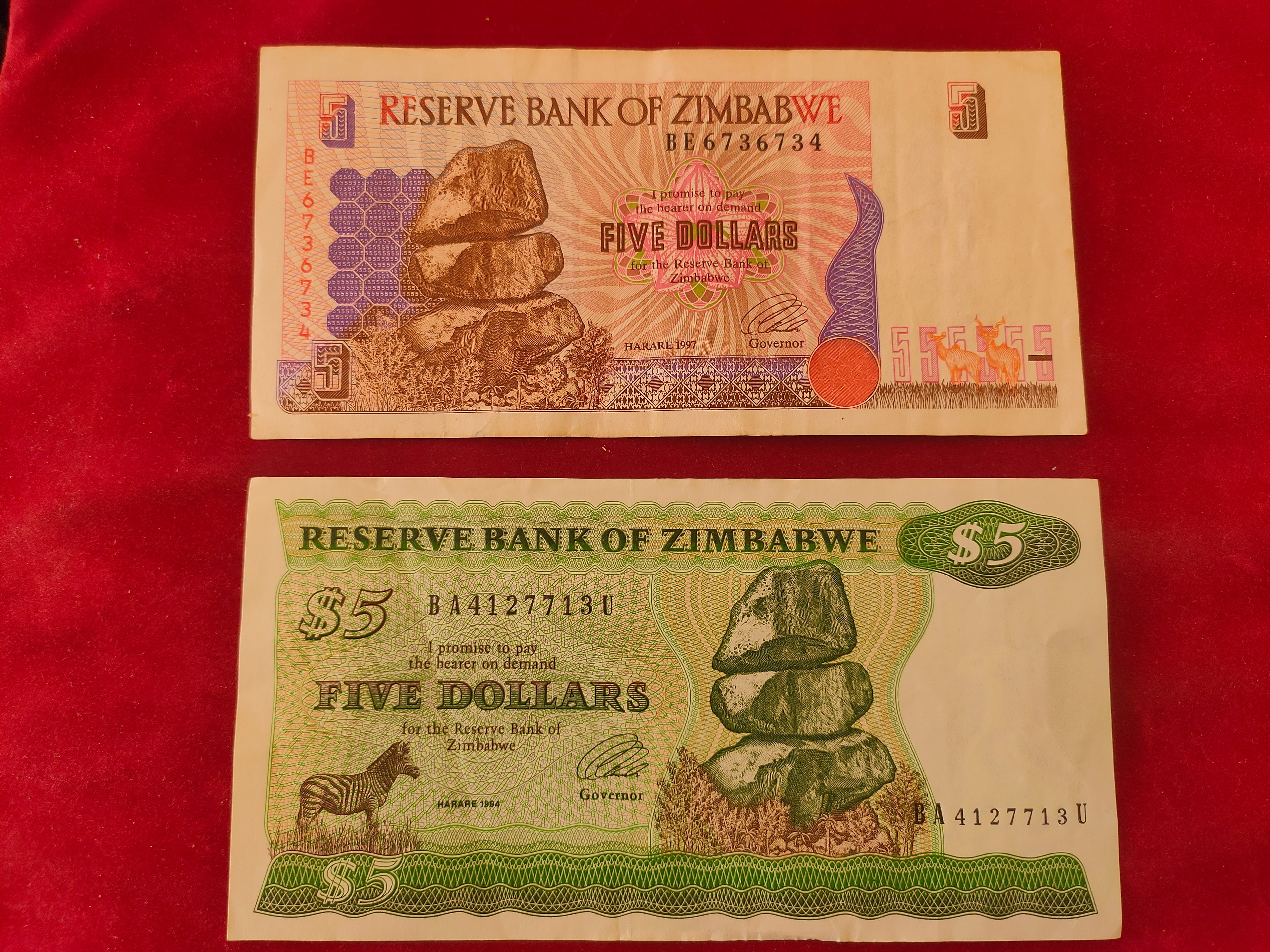 CENTRAL BANK OF ZIMBABWE 5, 10, 100 DOLLARS (C168)