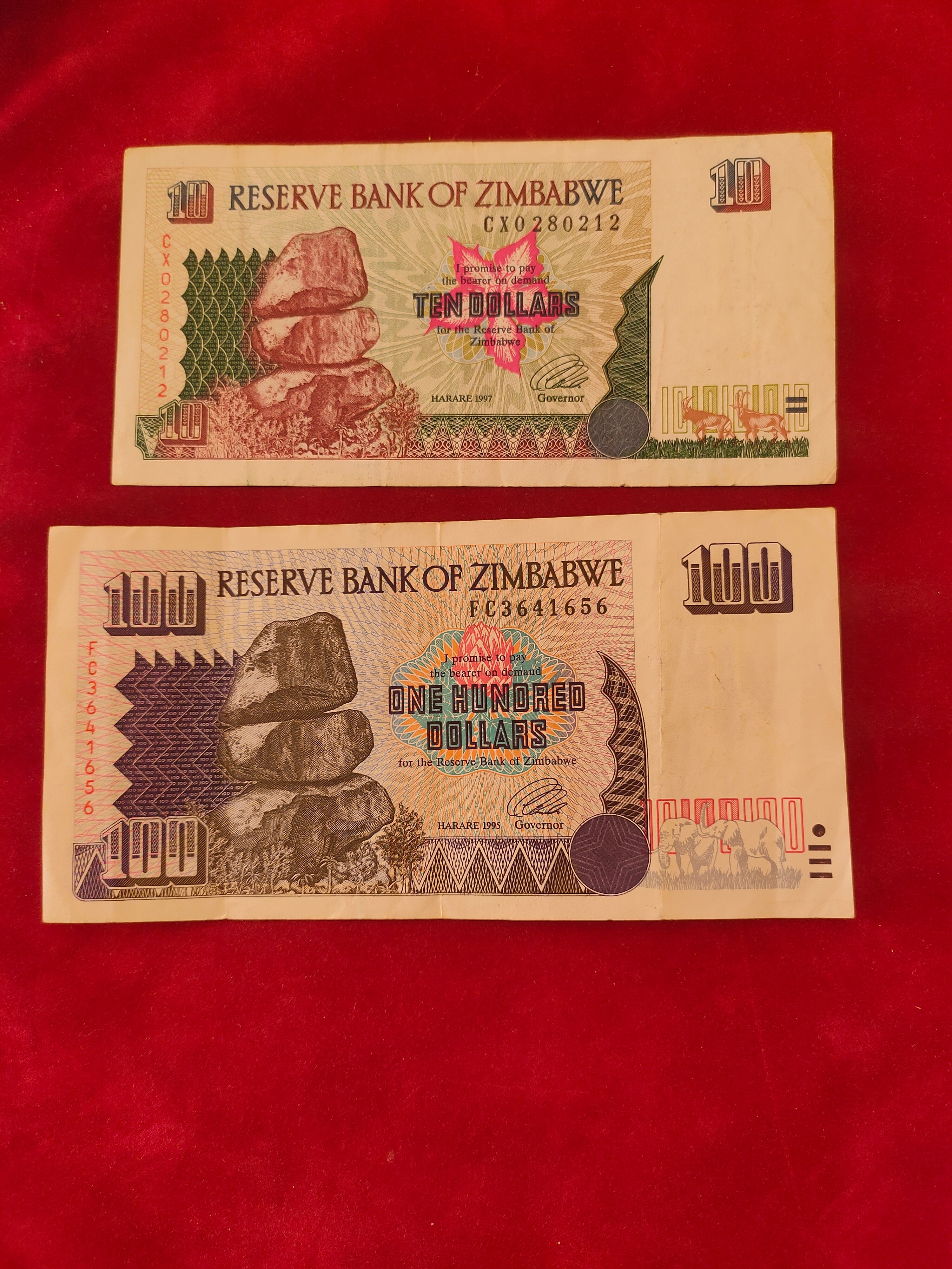 CENTRAL BANK OF ZIMBABWE 5, 10, 100 DOLLARS (C168)