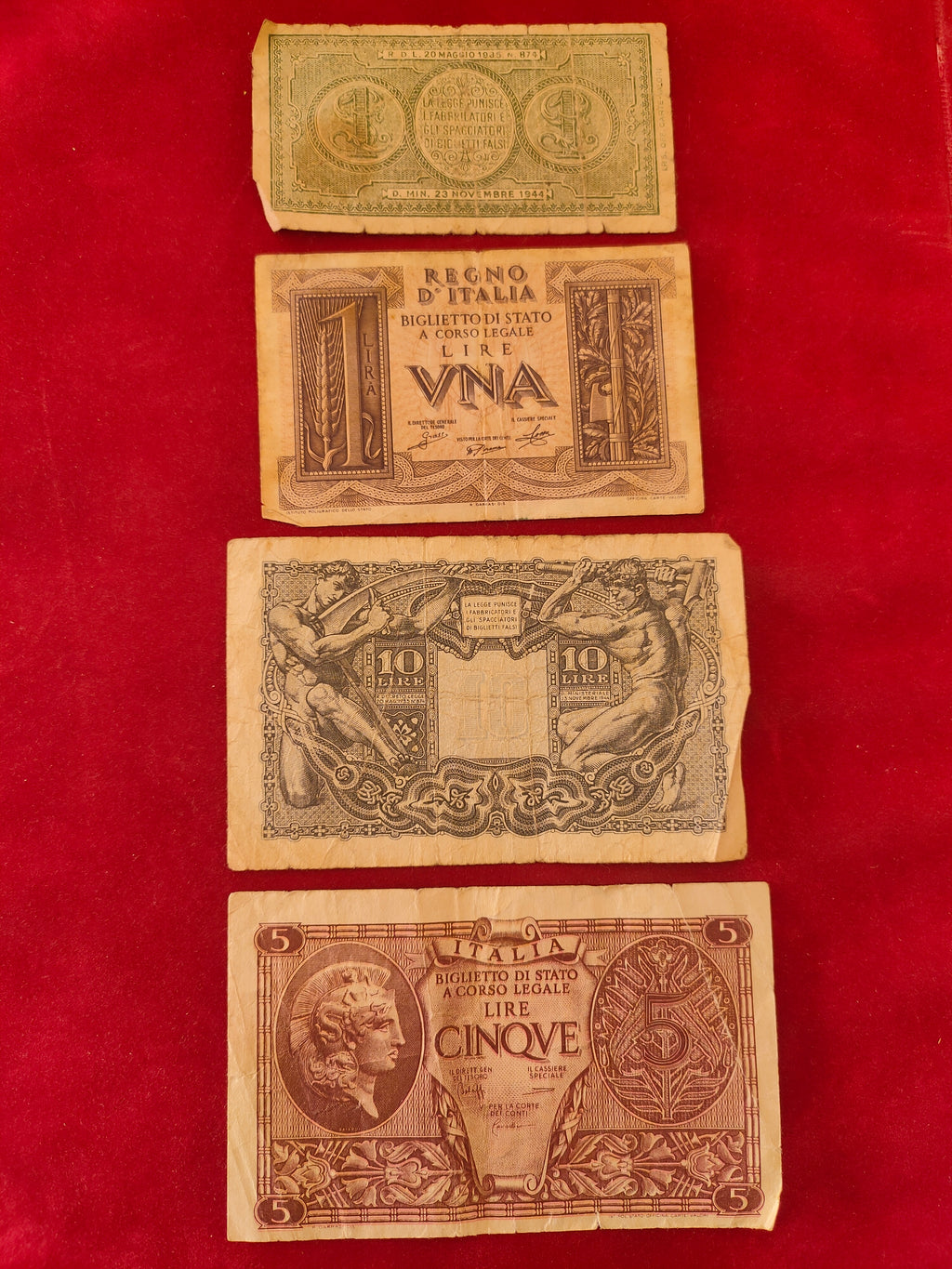 BANK OF ITALY 1, 5, 10 LIRE (D849)