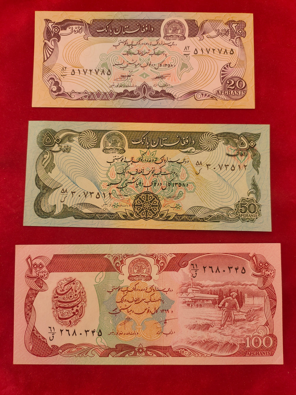 BANK OF AFGHANISTAN 20, 50, 100, 500, 1000 AFGHANIS (C190)