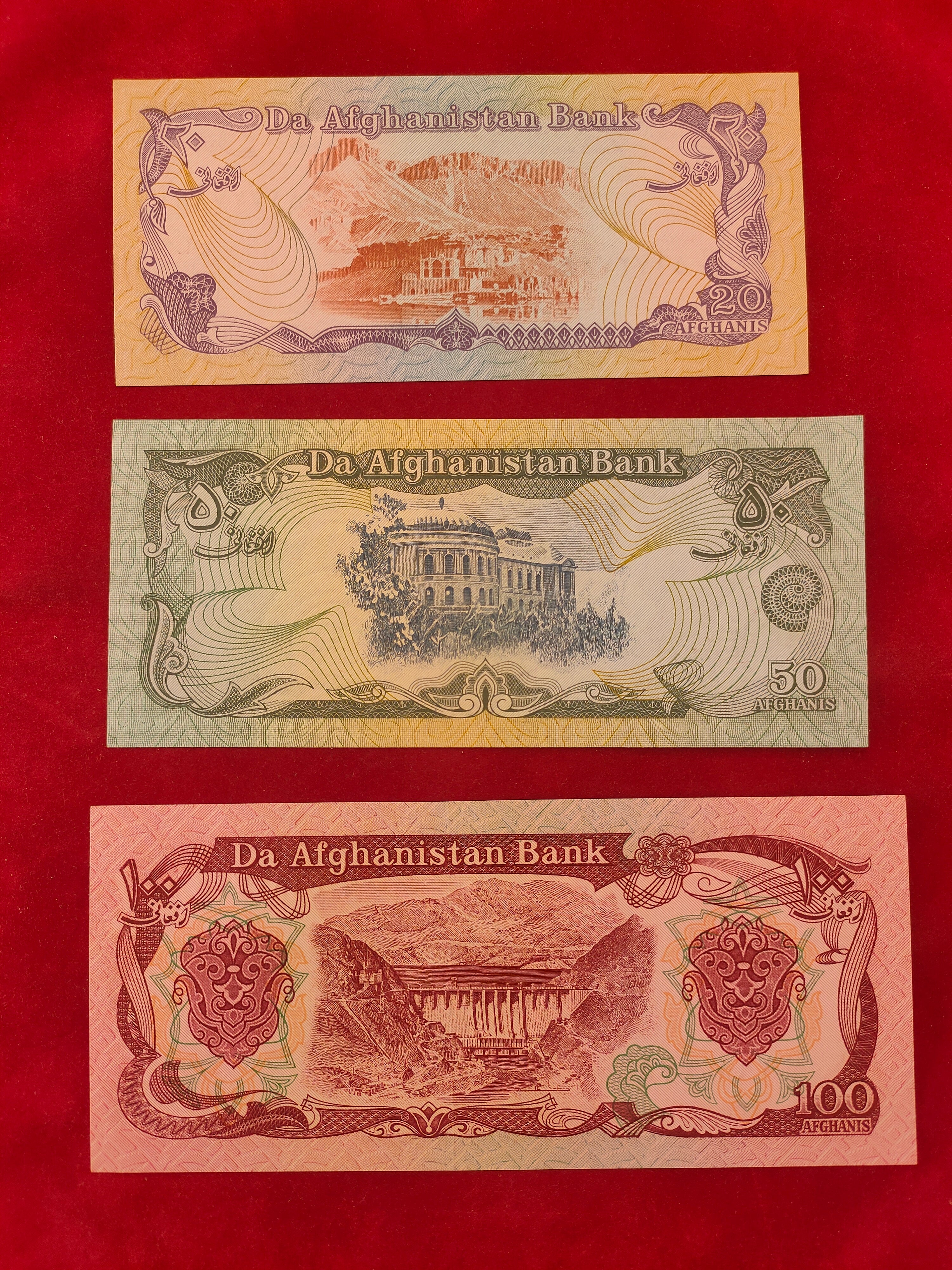 BANK OF AFGHANISTAN 20, 50, 100, 500, 1000 AFGHANIS (C190)