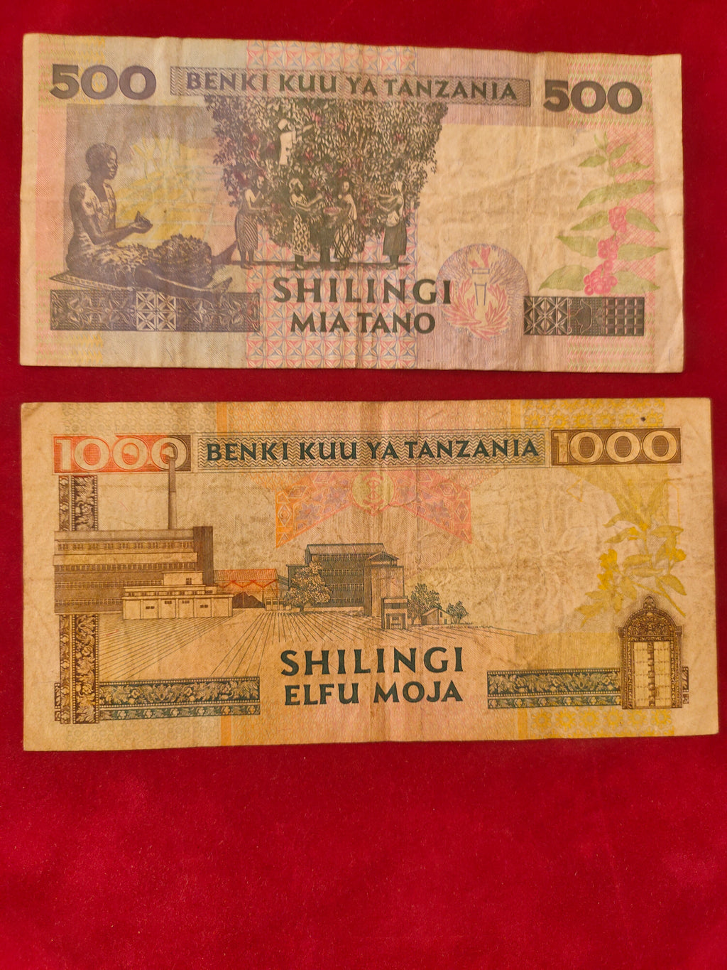 BANK OF TANZANIA 500, 1000 SHILINGI (D980)