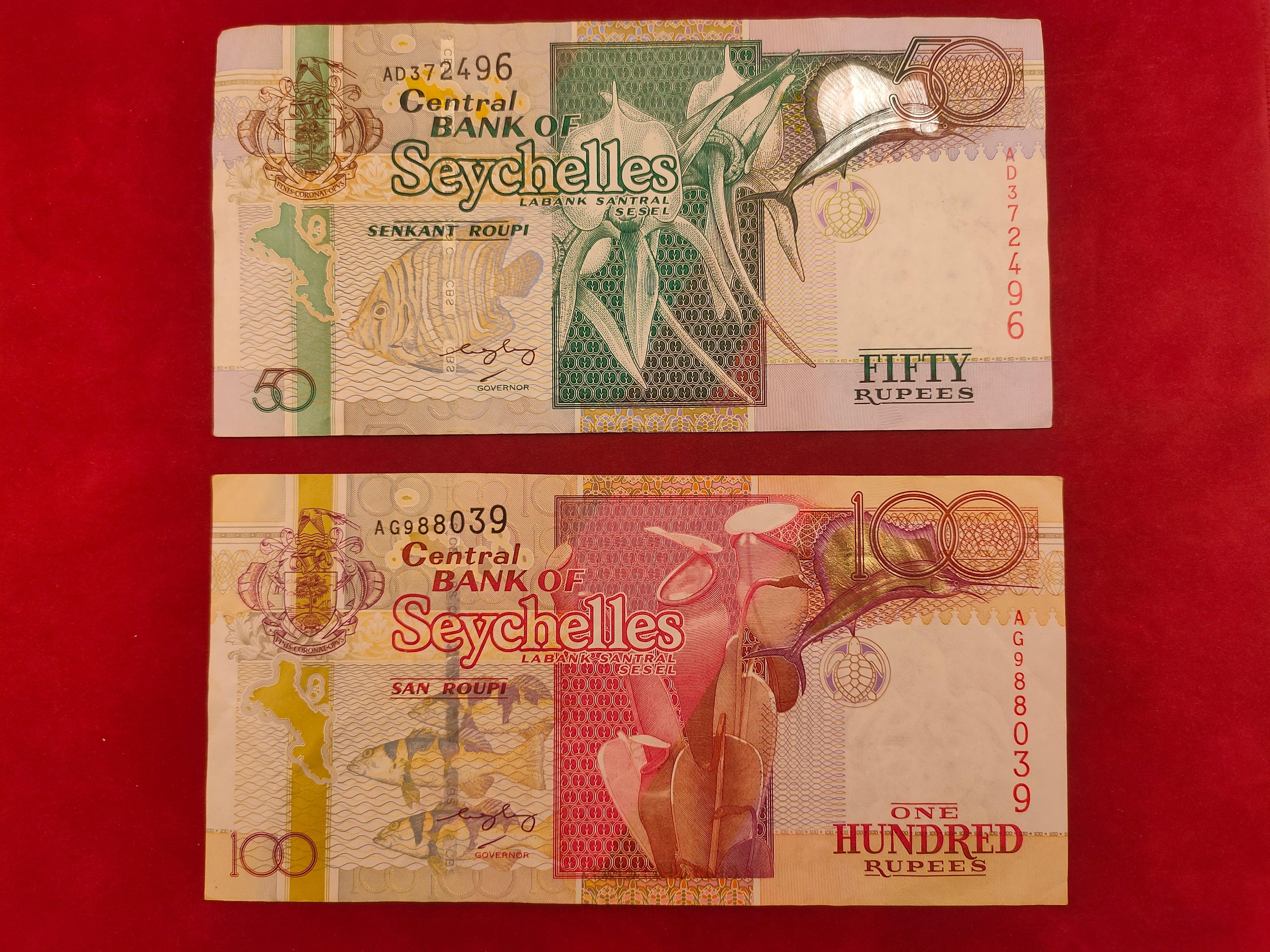 CENTRAL BANK OF SEYCHELLES 10, 25, 50, 100 RUPEES (289)
