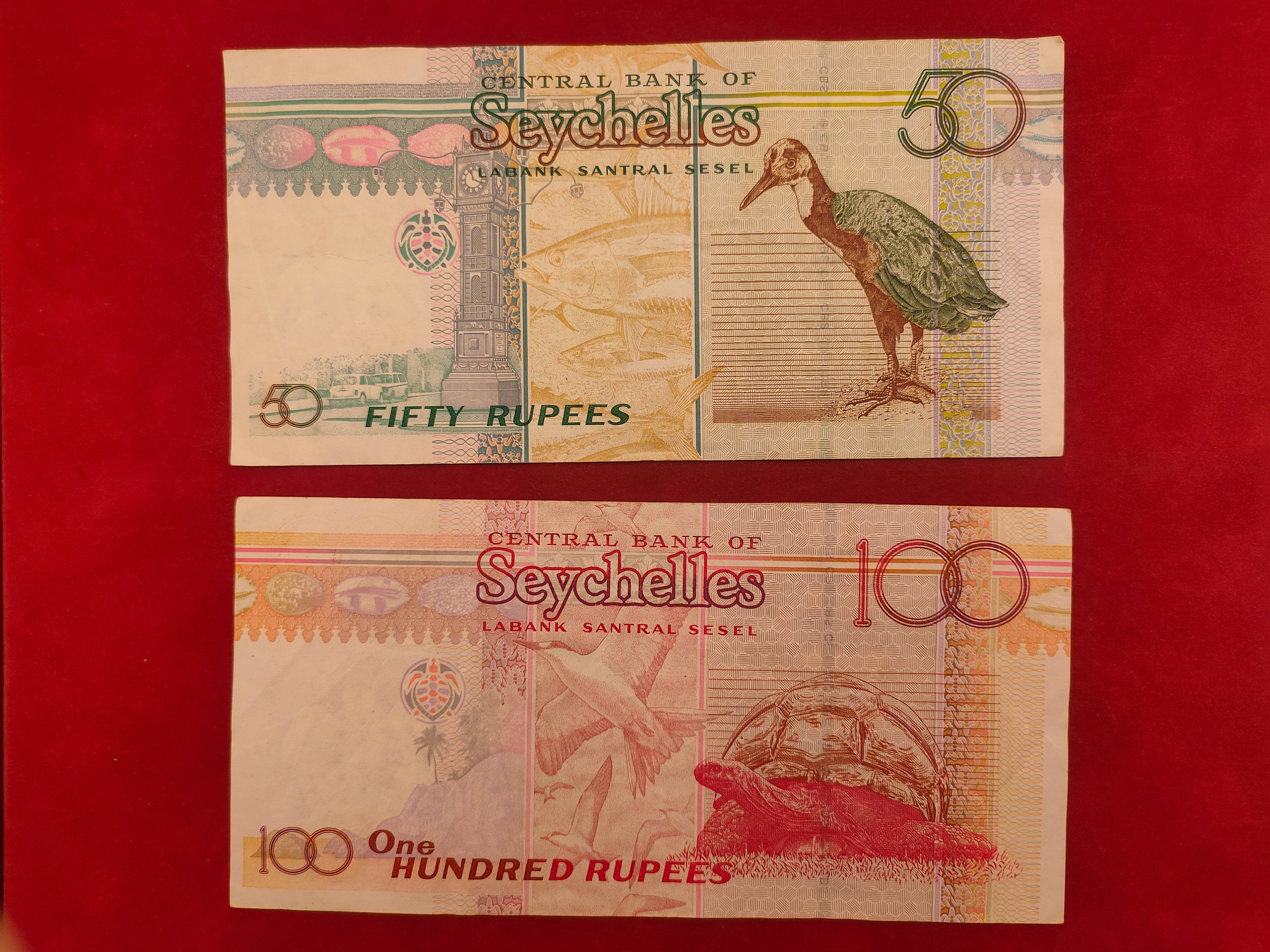 CENTRAL BANK OF SEYCHELLES 10, 25, 50, 100 RUPEES (289)