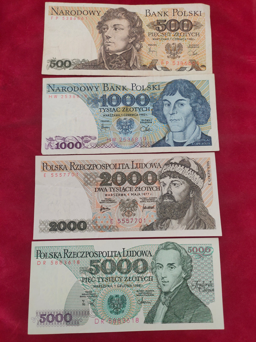 BANK OF POLAND 20, 50, 100, 200, 500, 1000, 2000, 5000 ZLOTYCH (250)