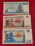 RESERVE BANK OF ZIMBABWE 2, 10, 20 DOLLARS (1051)