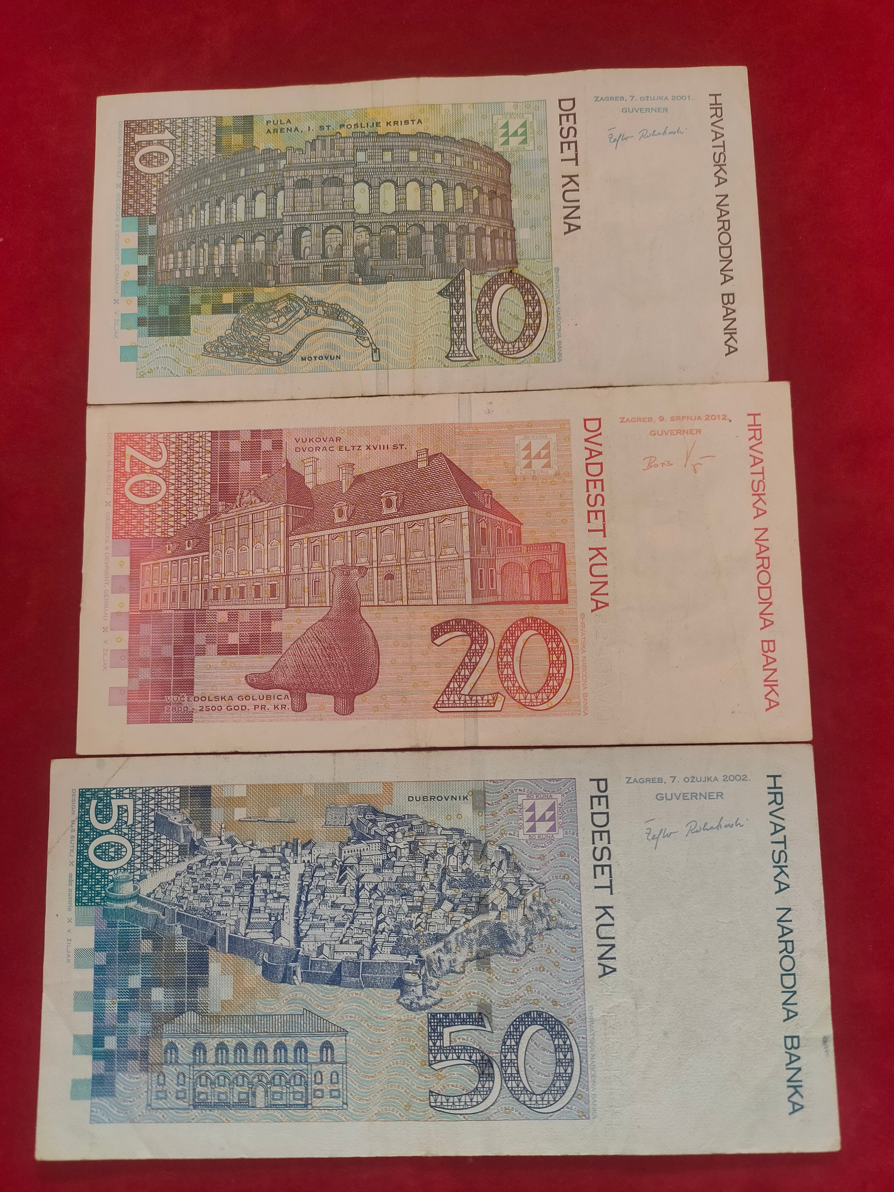 BANK OF CROATIA 10, 20, 50 KUNA (1049)