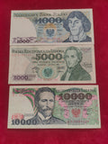 NATIONAL BANK OF POLAND 1000, 5000, 10000 ZLOTYCH (D397)