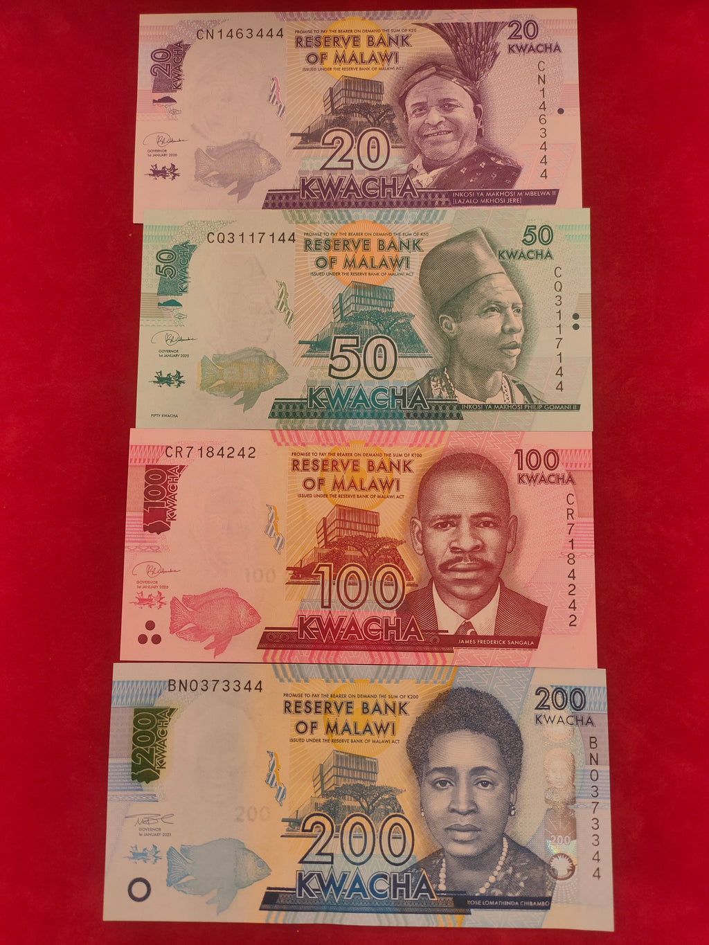 RESERVE BANK OF MALAWI 20, 50, 100, 200, 500, 1000, 2000, 5000 KWACHA (Y067)