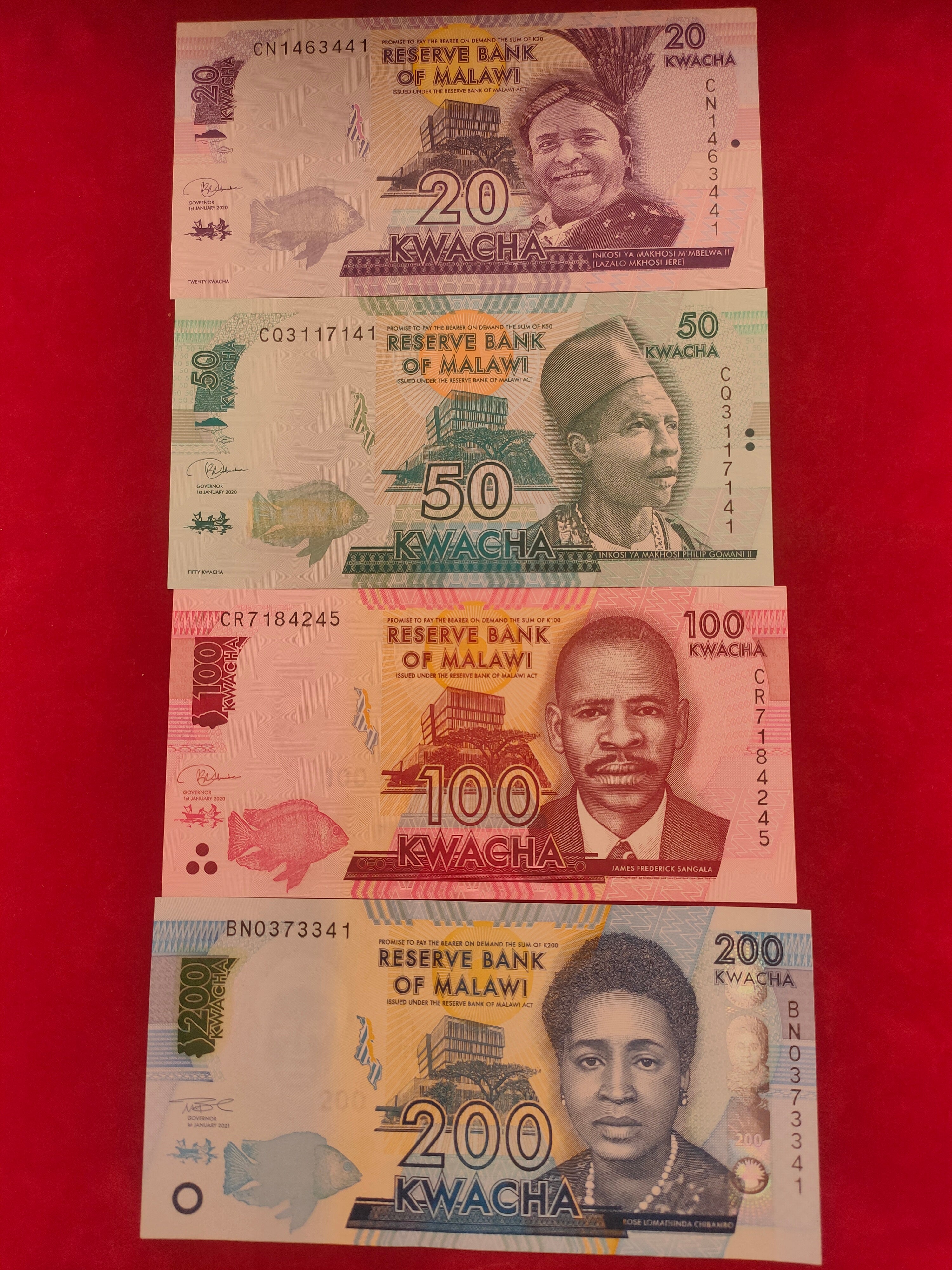 RESERVE BANK OF MALAWI 20, 50, 100, 200, 500, 1000, 2000, 5000 KWACHA (Y070)