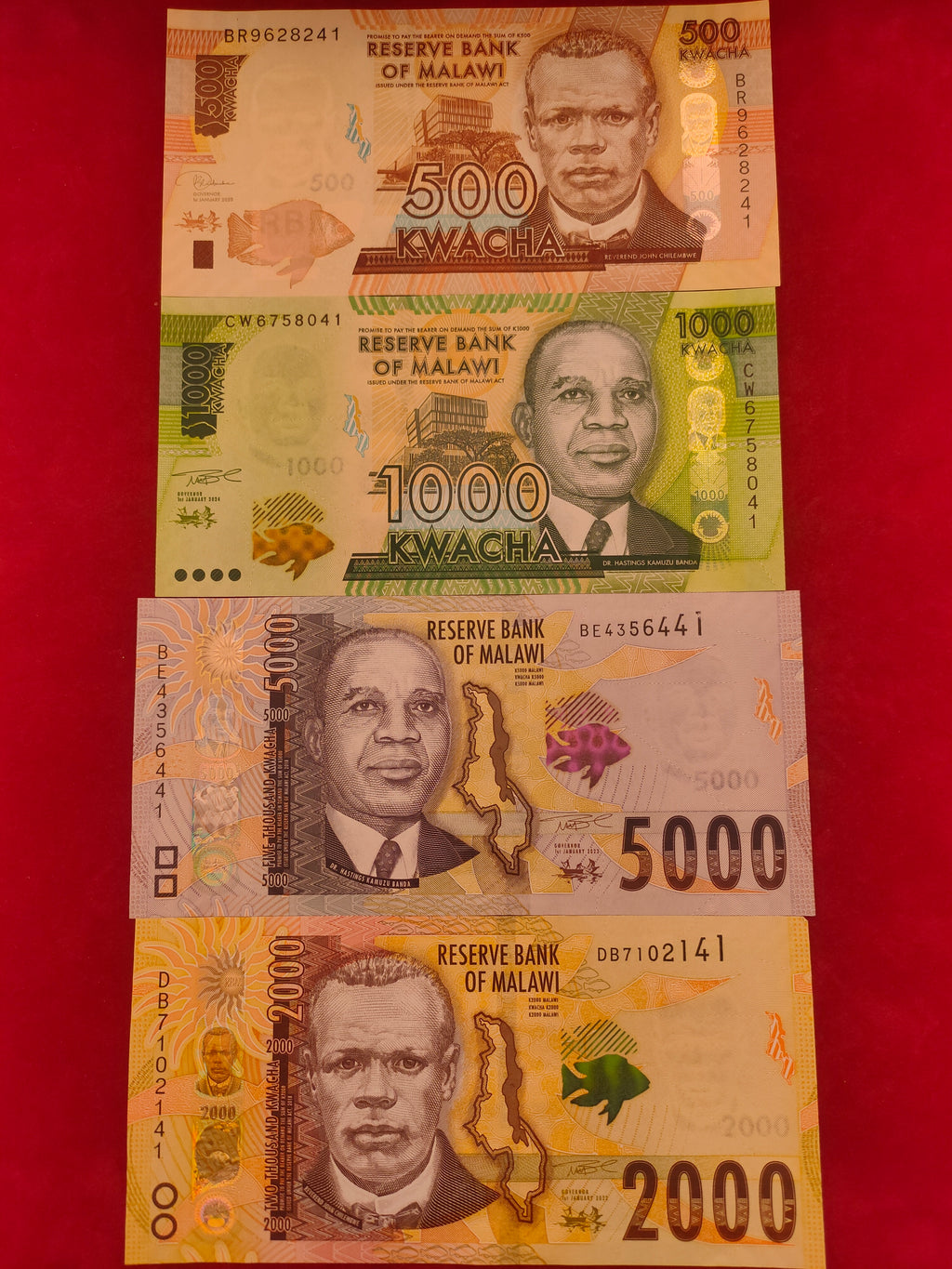 RESERVE BANK OF MALAWI 20, 50, 100, 200, 500, 1000, 2000, 5000 KWACHA (Y070)
