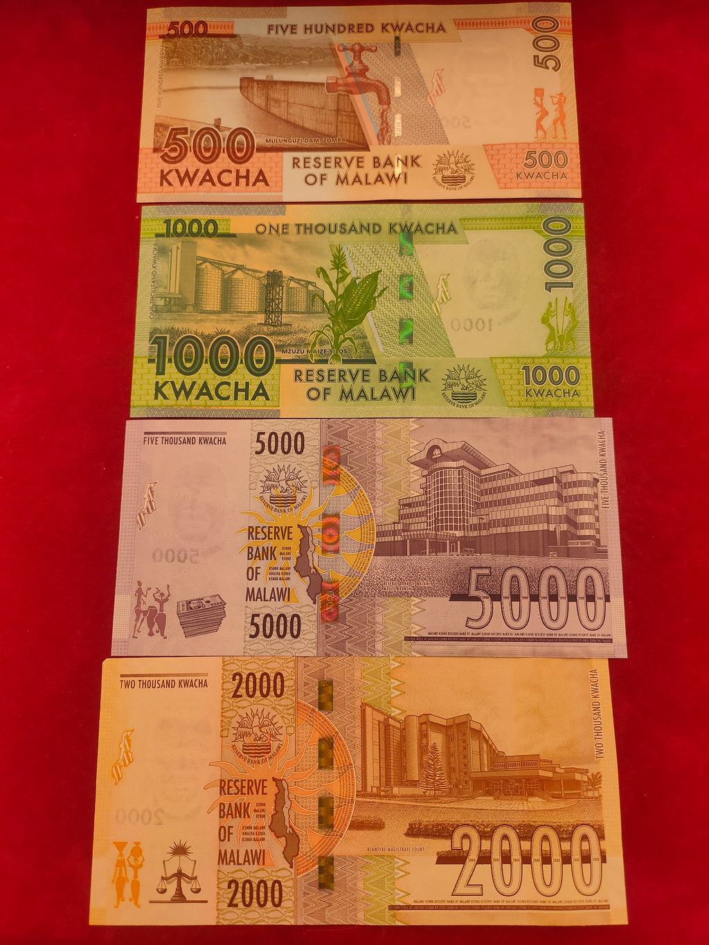 RESERVE BANK OF MALAWI 20, 50, 100, 200, 500, 1000, 2000, 5000 KWACHA (Y070)