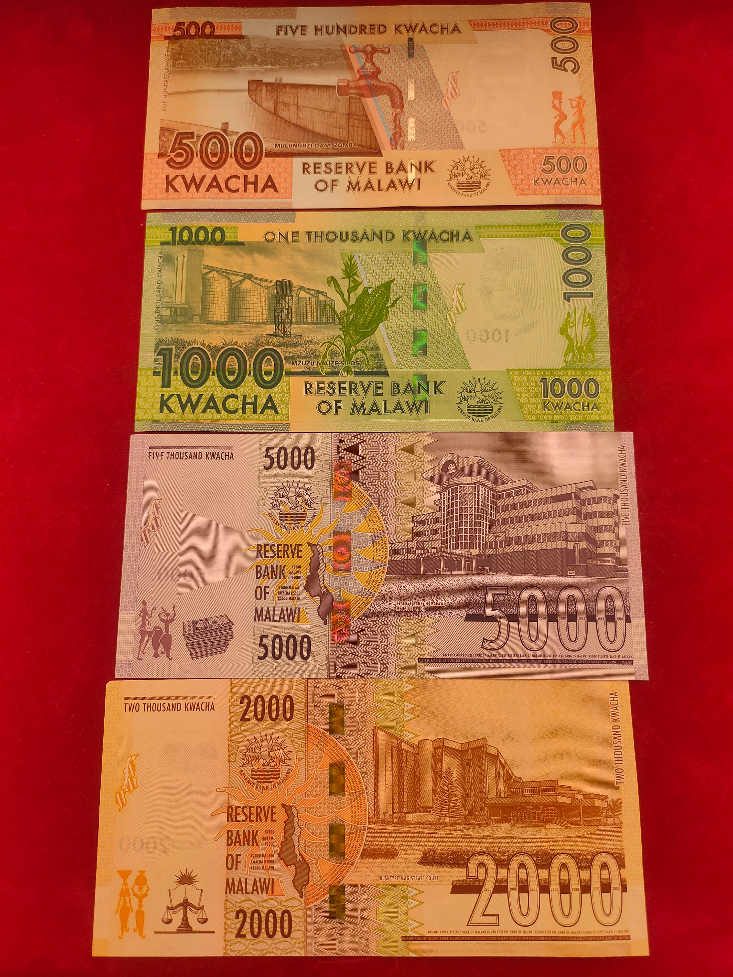 RESERVE BANK OF MALAWI 20, 50, 100, 200, 500, 1000, 2000, 5000 KWACHA (Y070)