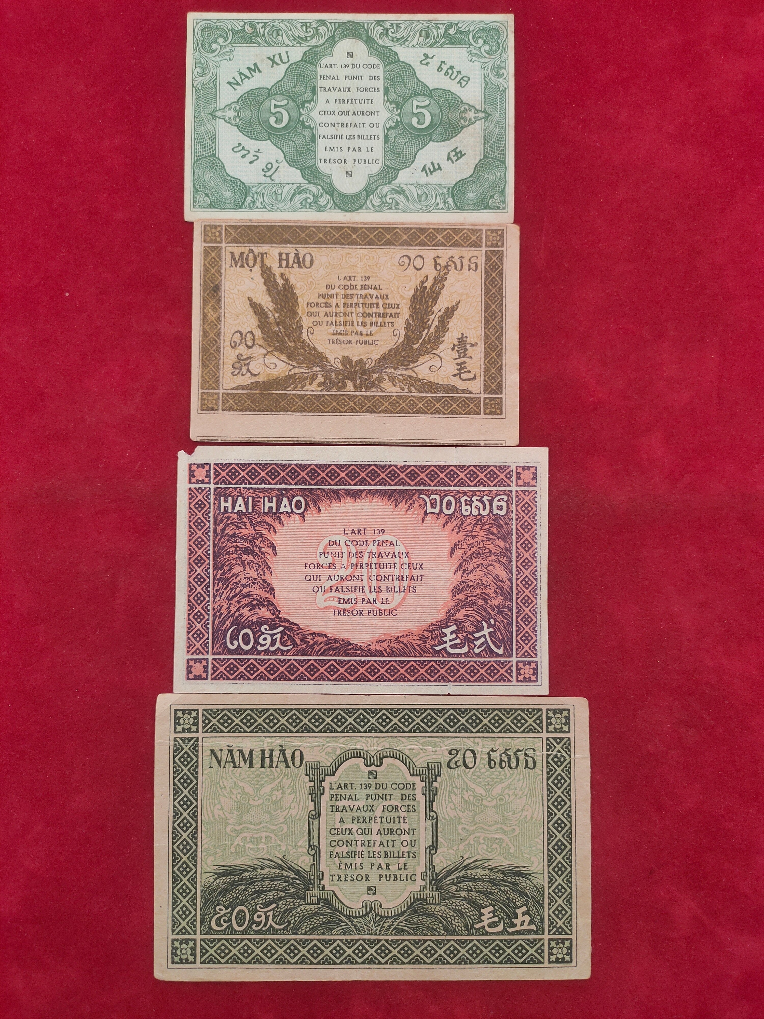 BANK OF FRENCH INDOCHINA 5, 10, 20, 50, CENTS (D972)
