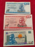 RESERVE BANK OF ZIMBABWE 2, 10, 20 DOLLARS (1050)