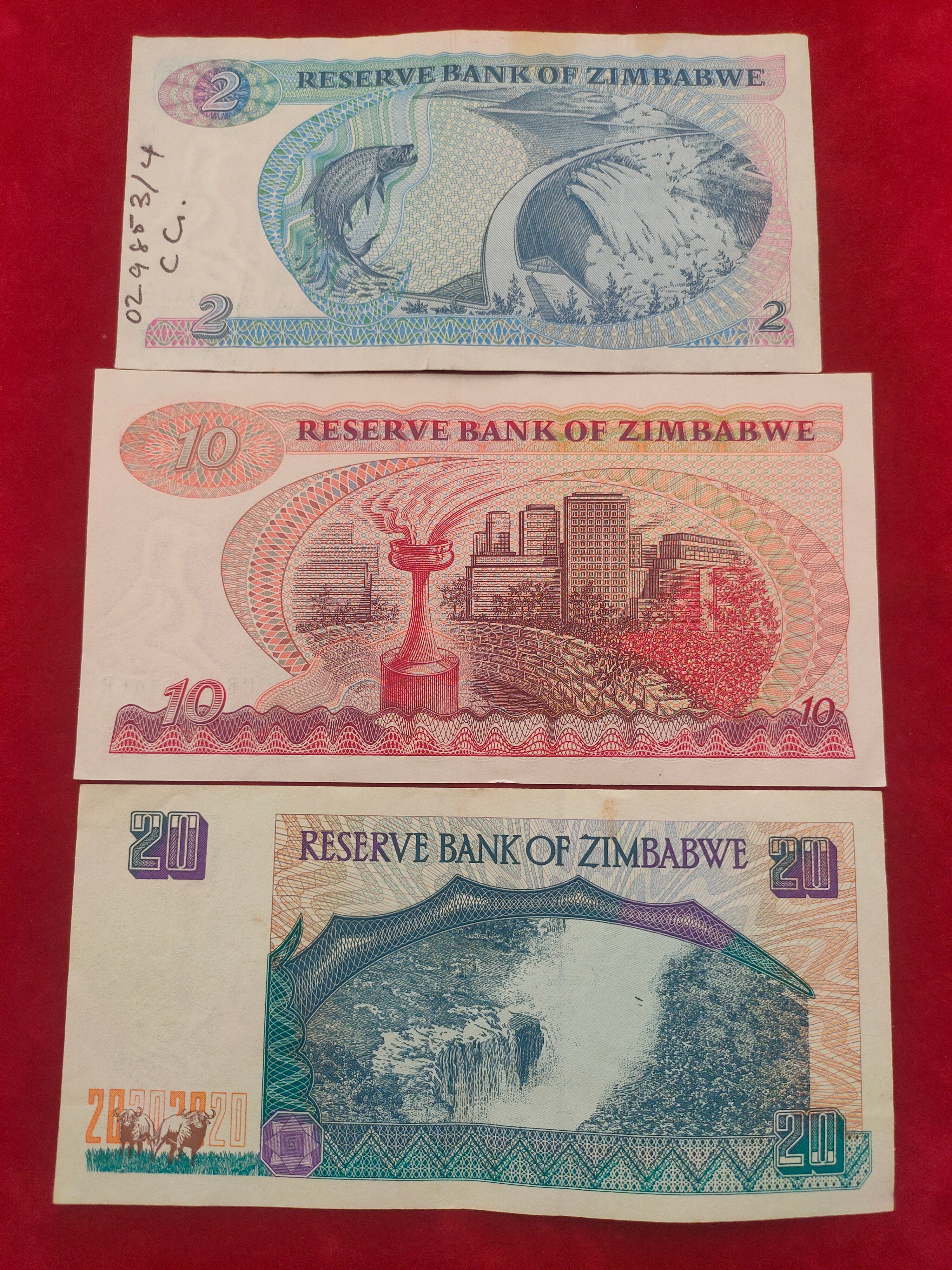 RESERVE BANK OF ZIMBABWE 2, 10, 20 DOLLARS (1050)