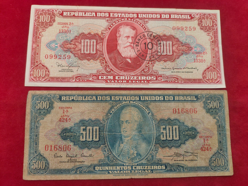 BANK OF BRASIL 100, 500 CRUZEIROS (Y036)