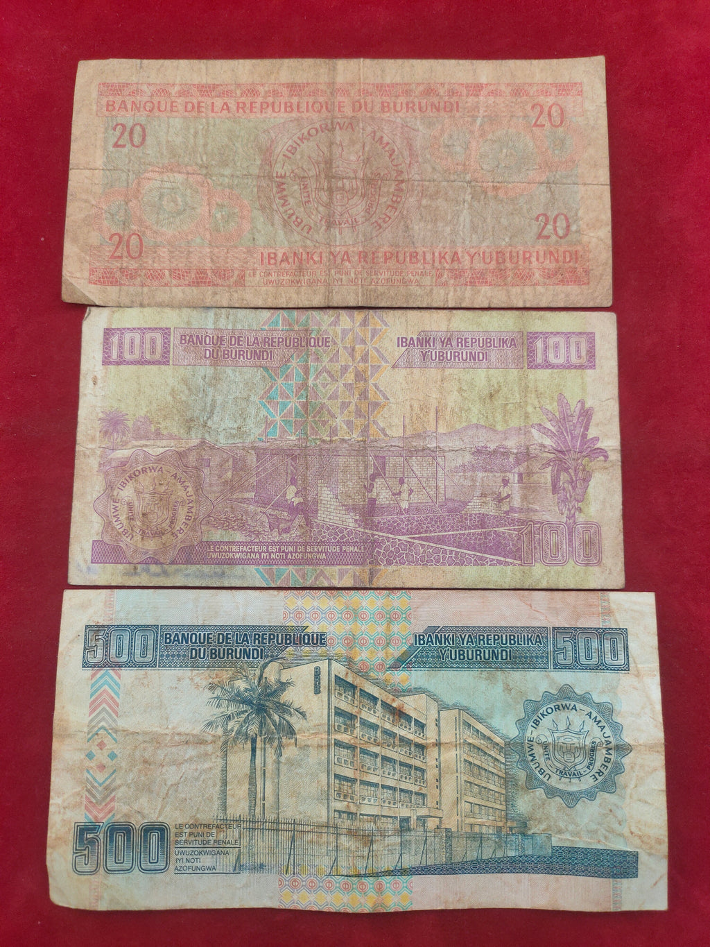 BANK OF BURUNDI 20, 100, 500 FEATURES (1105)