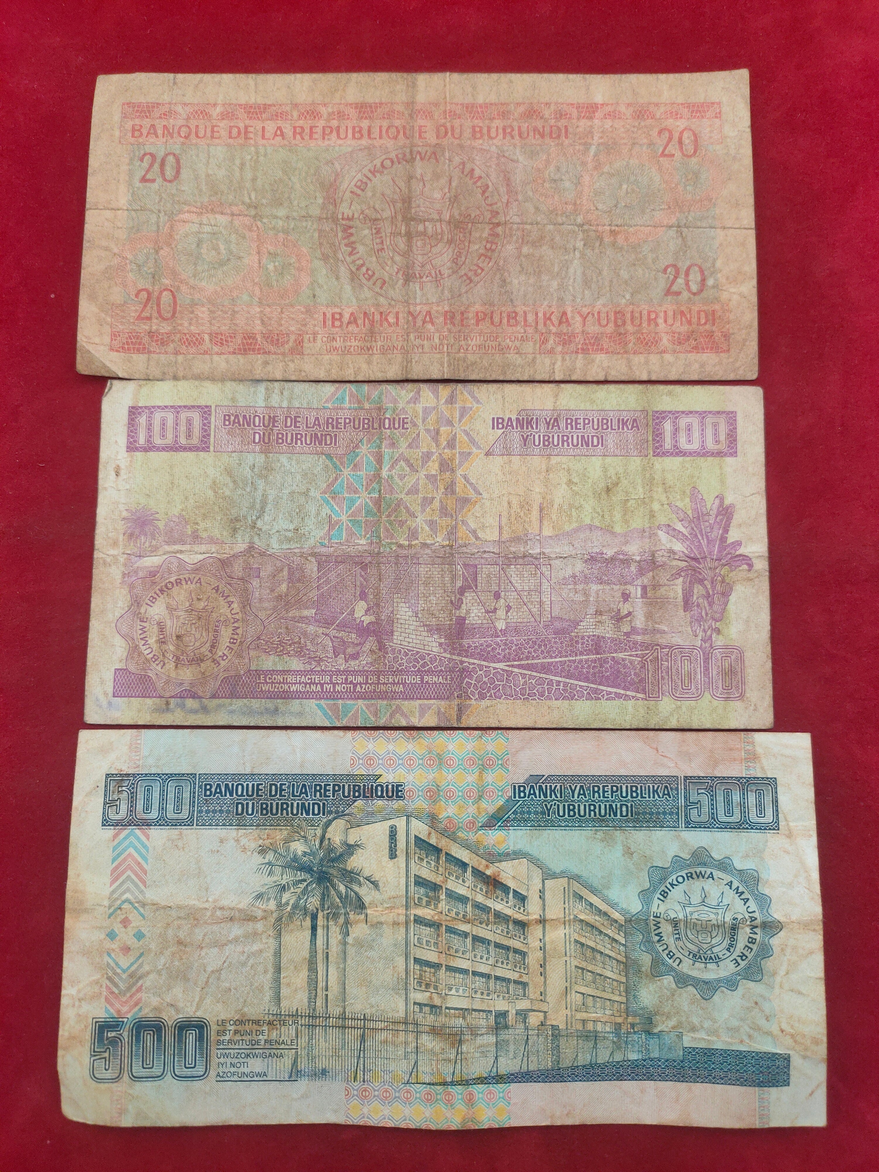 BANK OF BURUNDI 20, 100, 500 FEATURES (1105)